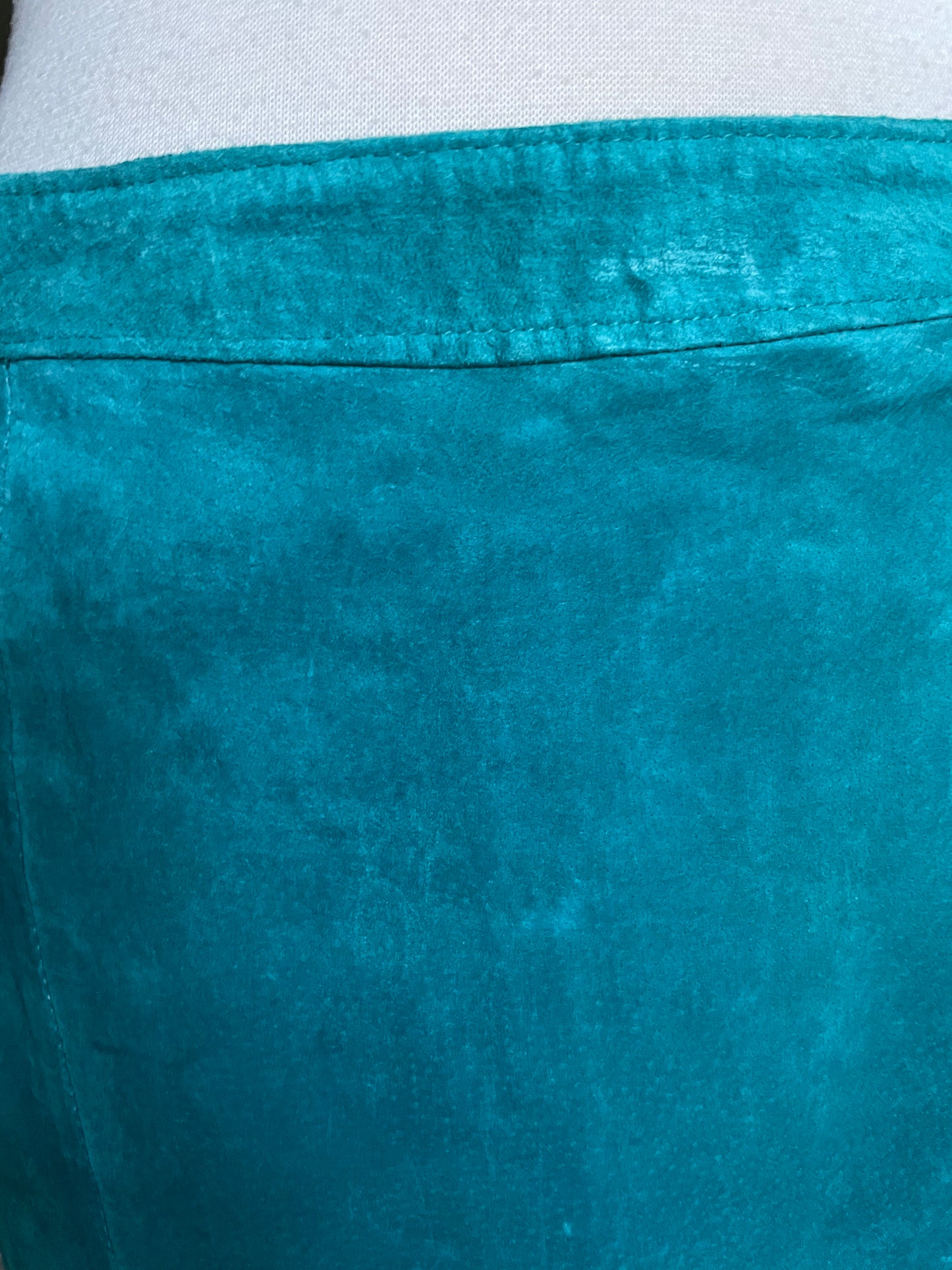 Vintage 1980’s Teal Blue Suede Leather Pencil Mini Skirt