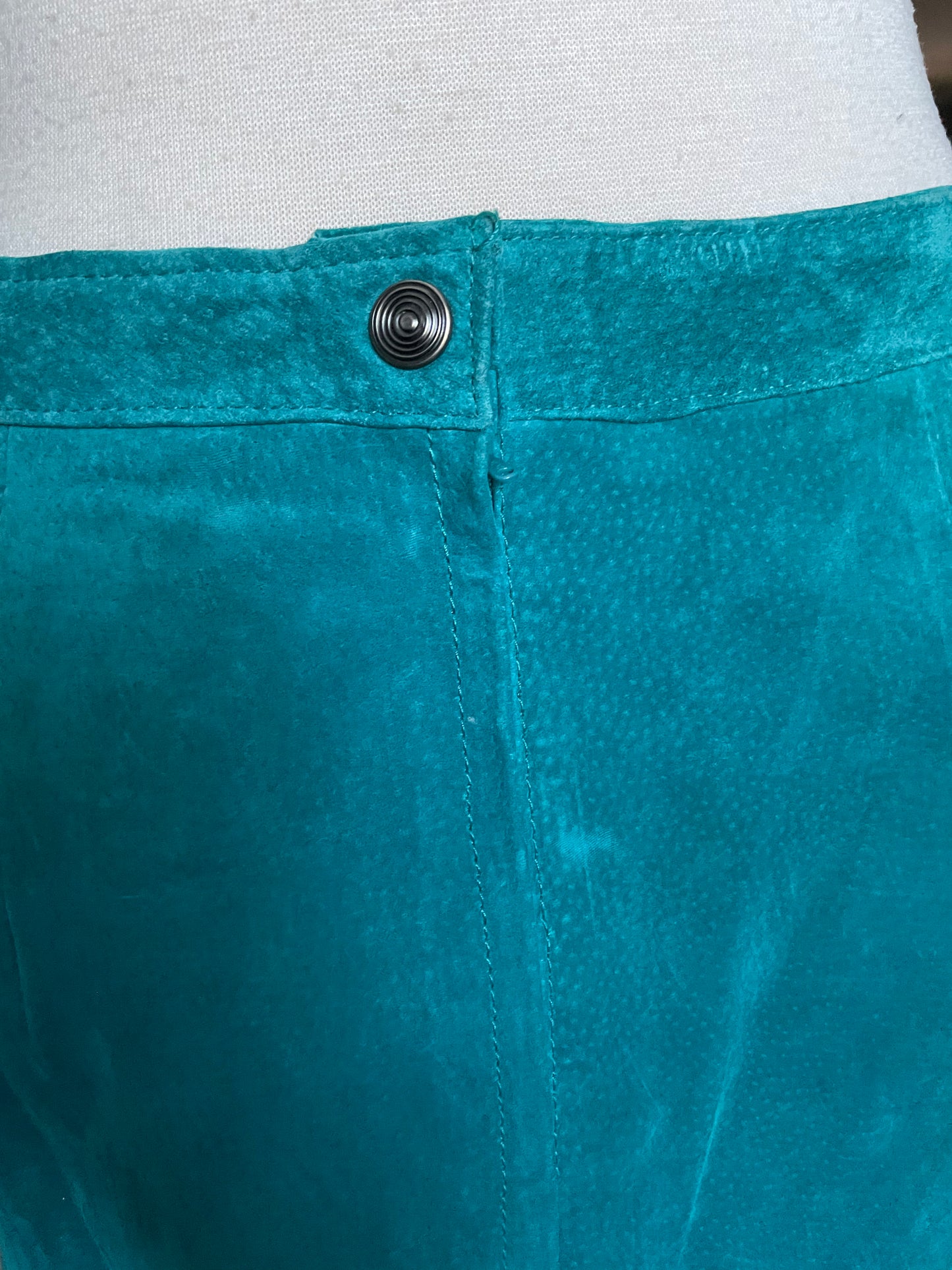 Vintage 1980’s Teal Blue Suede Leather Pencil Mini Skirt
