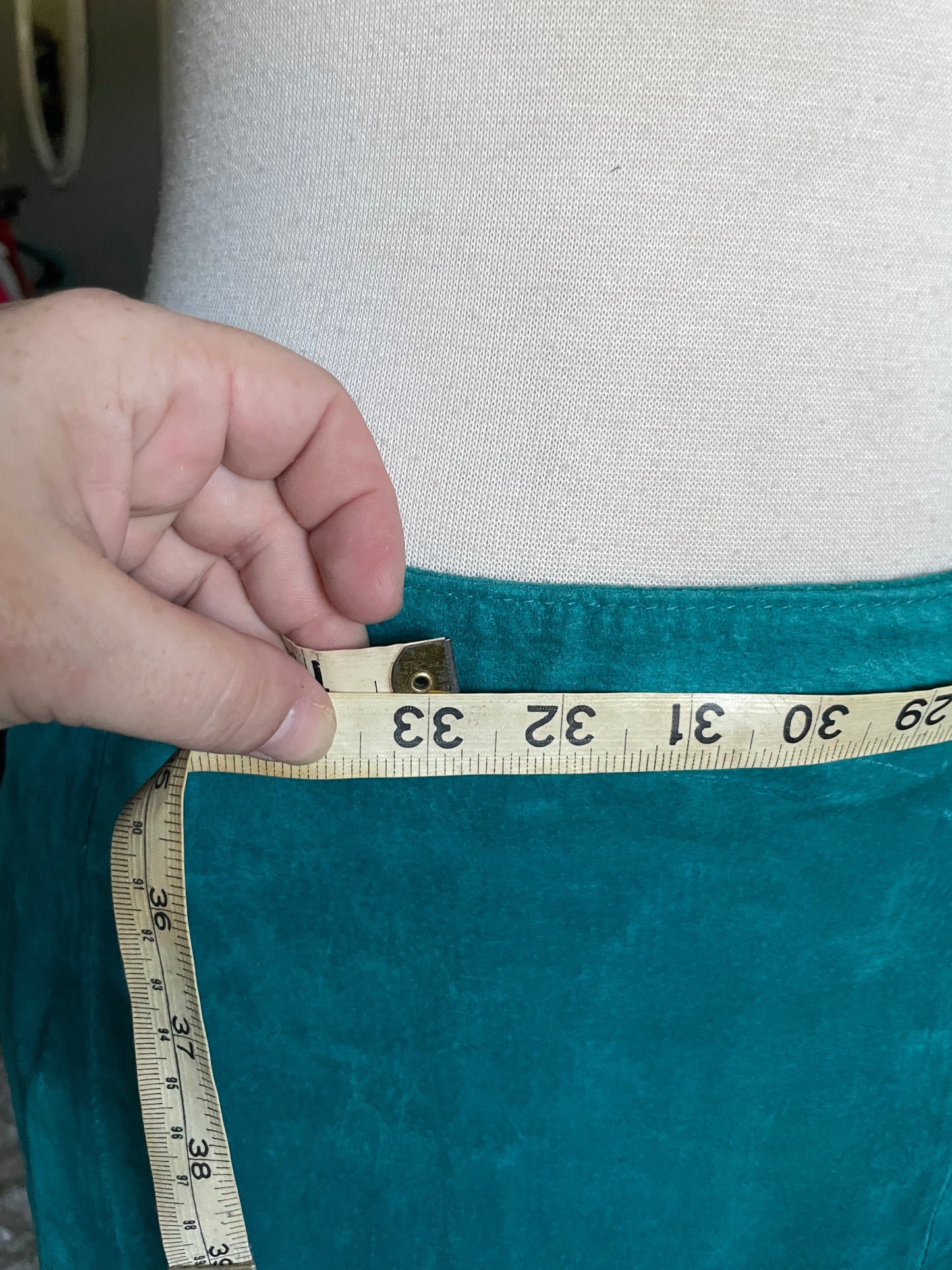 Vintage 1980’s Teal Blue Suede Leather Pencil Mini Skirt