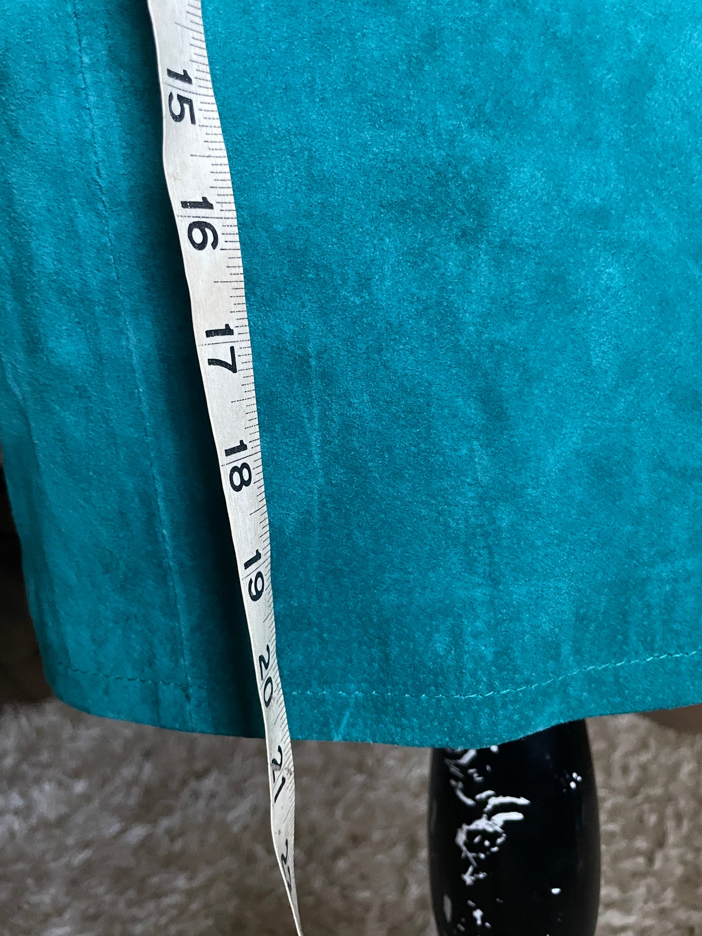 Vintage 1980’s Teal Blue Suede Leather Pencil Mini Skirt
