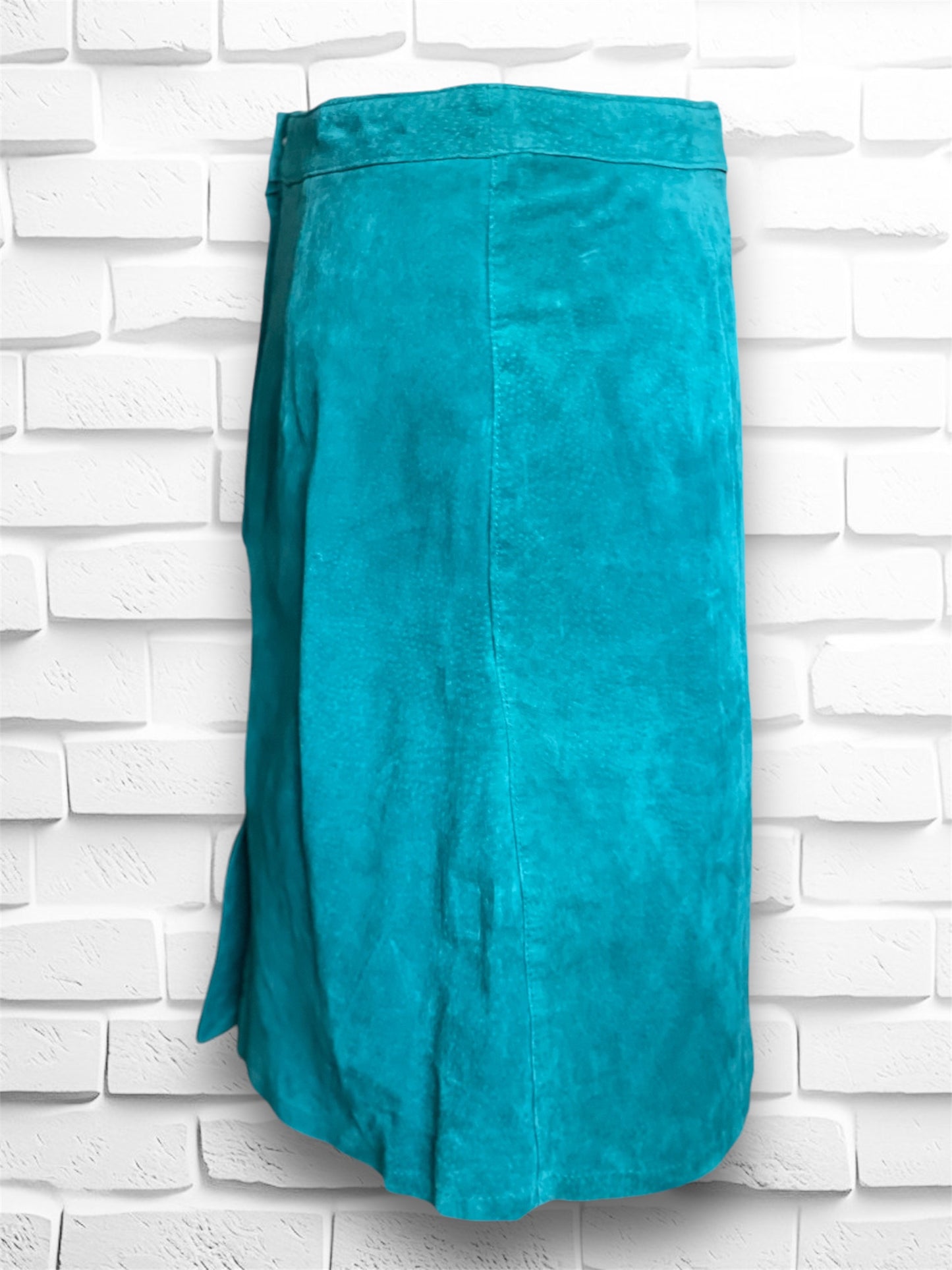 Vintage 1980’s Teal Blue Suede Leather Pencil Mini Skirt