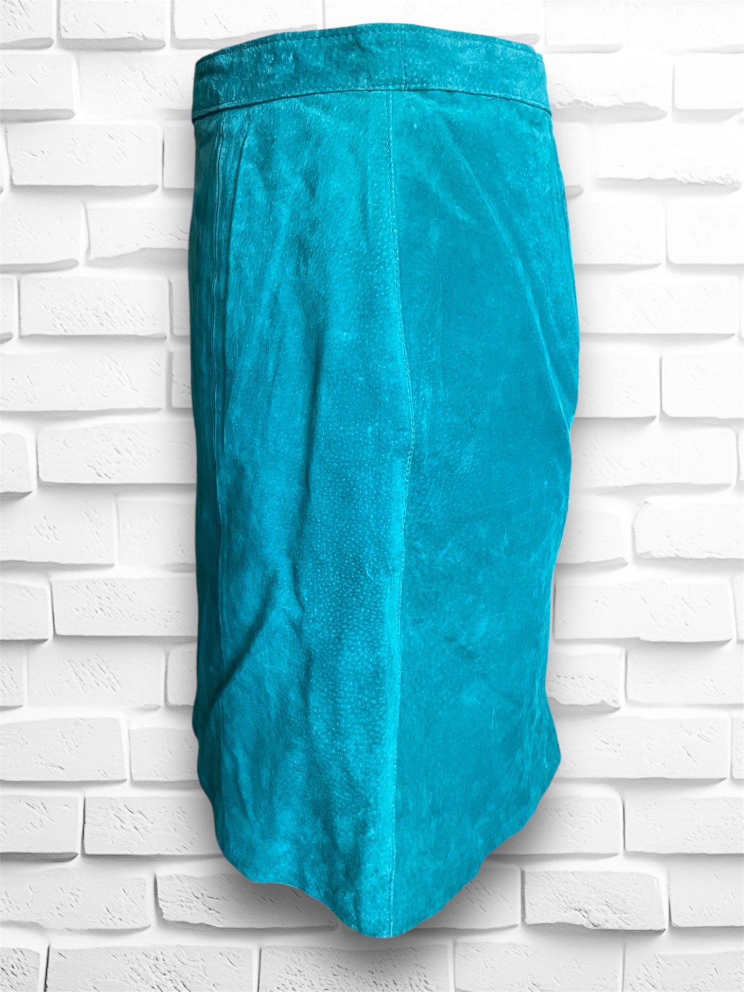 Vintage 1980’s Teal Blue Suede Leather Pencil Mini Skirt