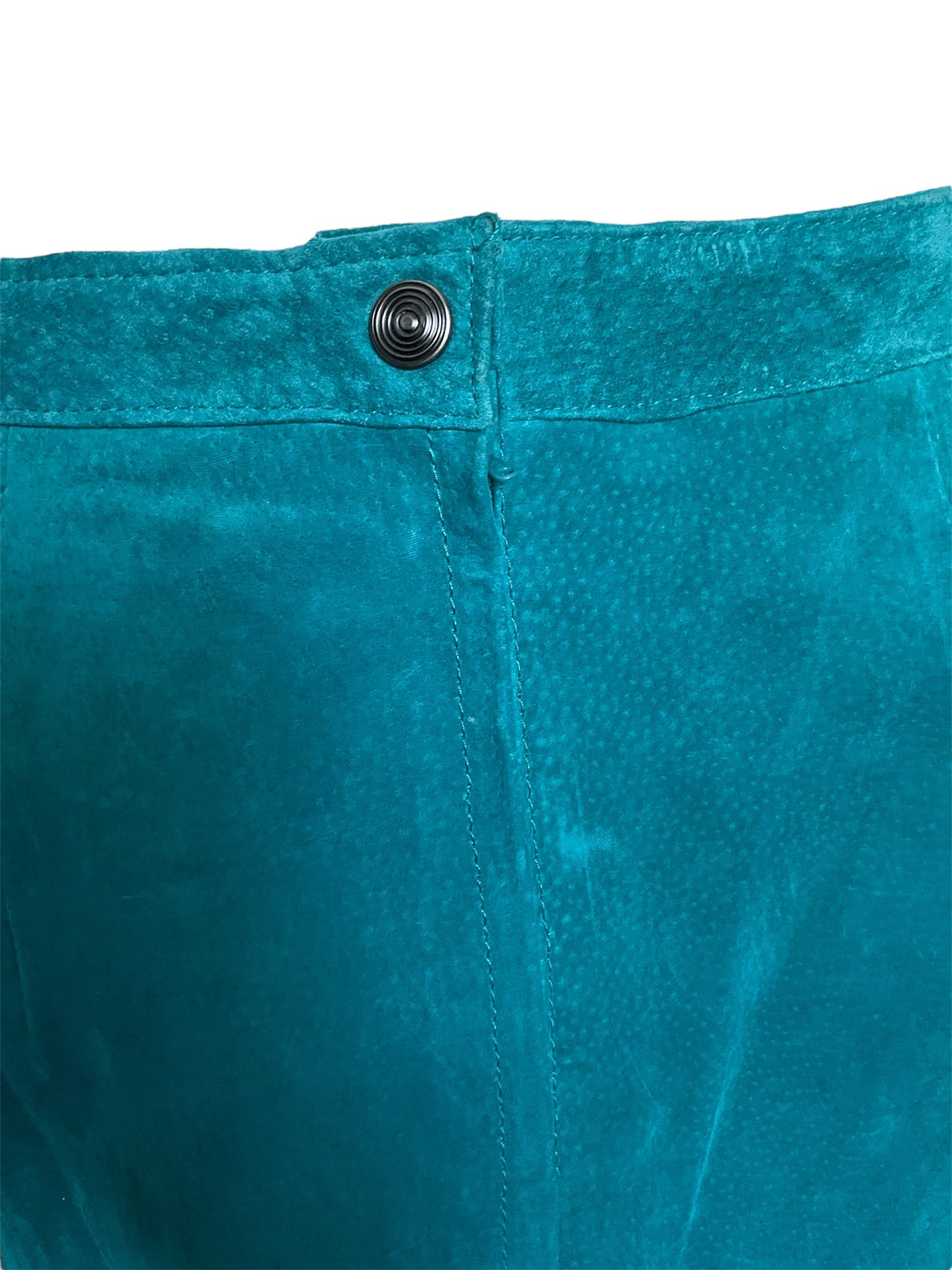 Vintage 1980’s Teal Blue Suede Leather Pencil Mini Skirt
