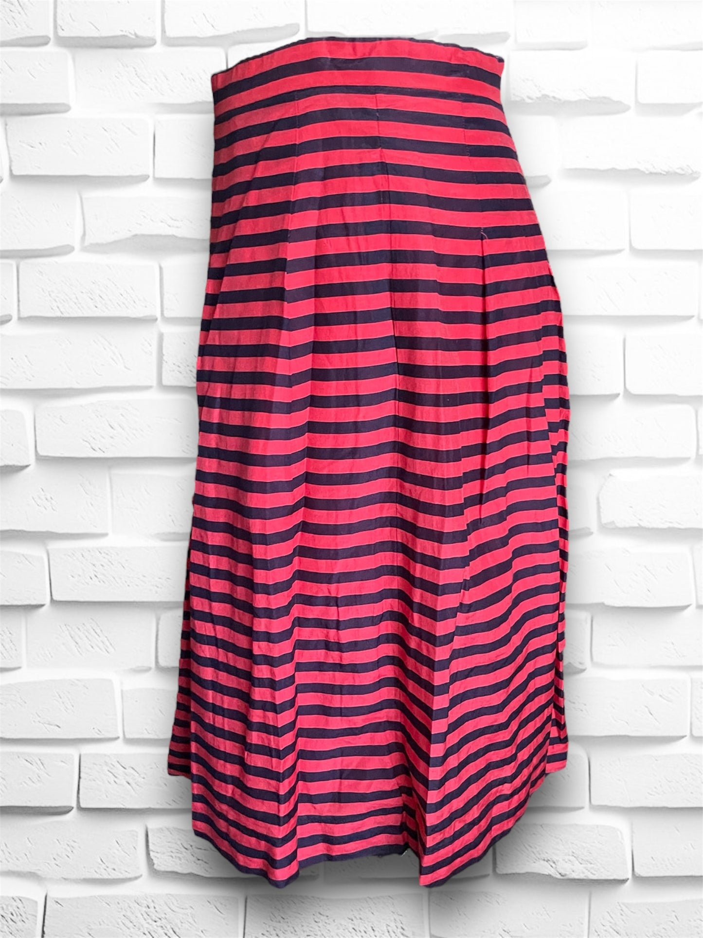 Vintage 1990’s J Crew Red & Black Striped Silk Full Midi Skirt