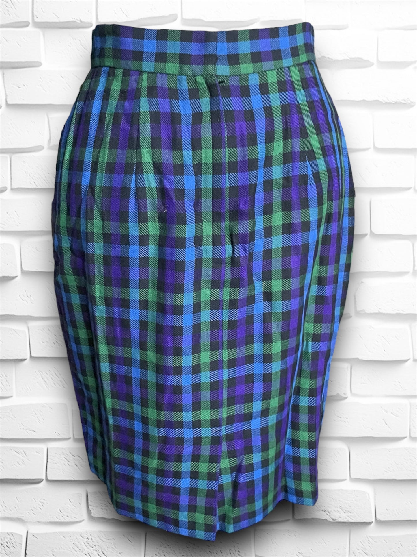 Vintage 1990’s Purple, Blue, Green & Black Plaid Pencil Skirt