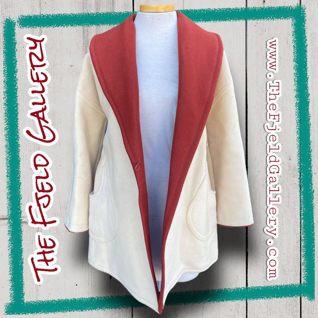 Vintage 1960’s Wool Rust Orange & Cream Robe Style Coat