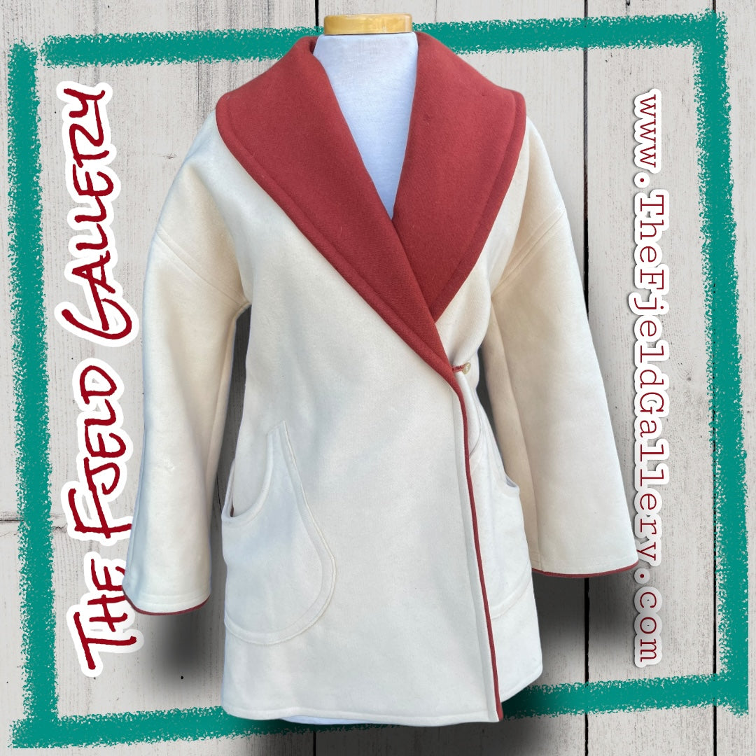 Vintage 1960’s Wool Rust Orange & Cream Robe Style Coat