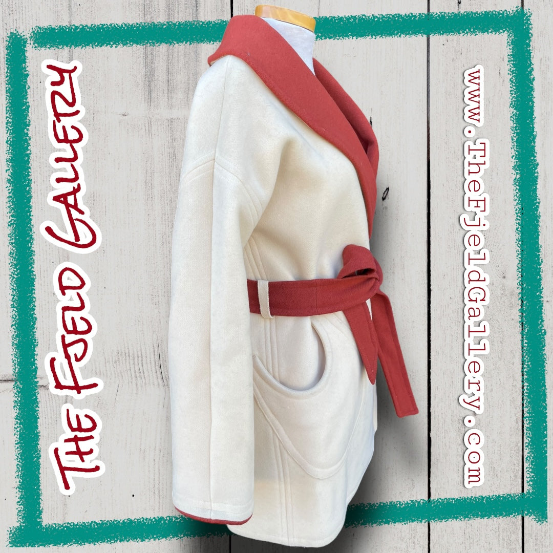 Vintage 1960’s Wool Rust Orange & Cream Robe Style Coat