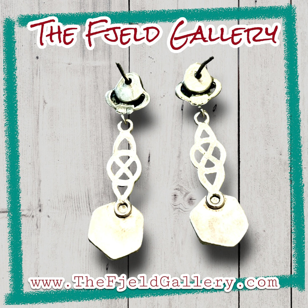 Handmade Sterling Silver Hematite & Mica Granite Agate Celtic Dangle Earrings