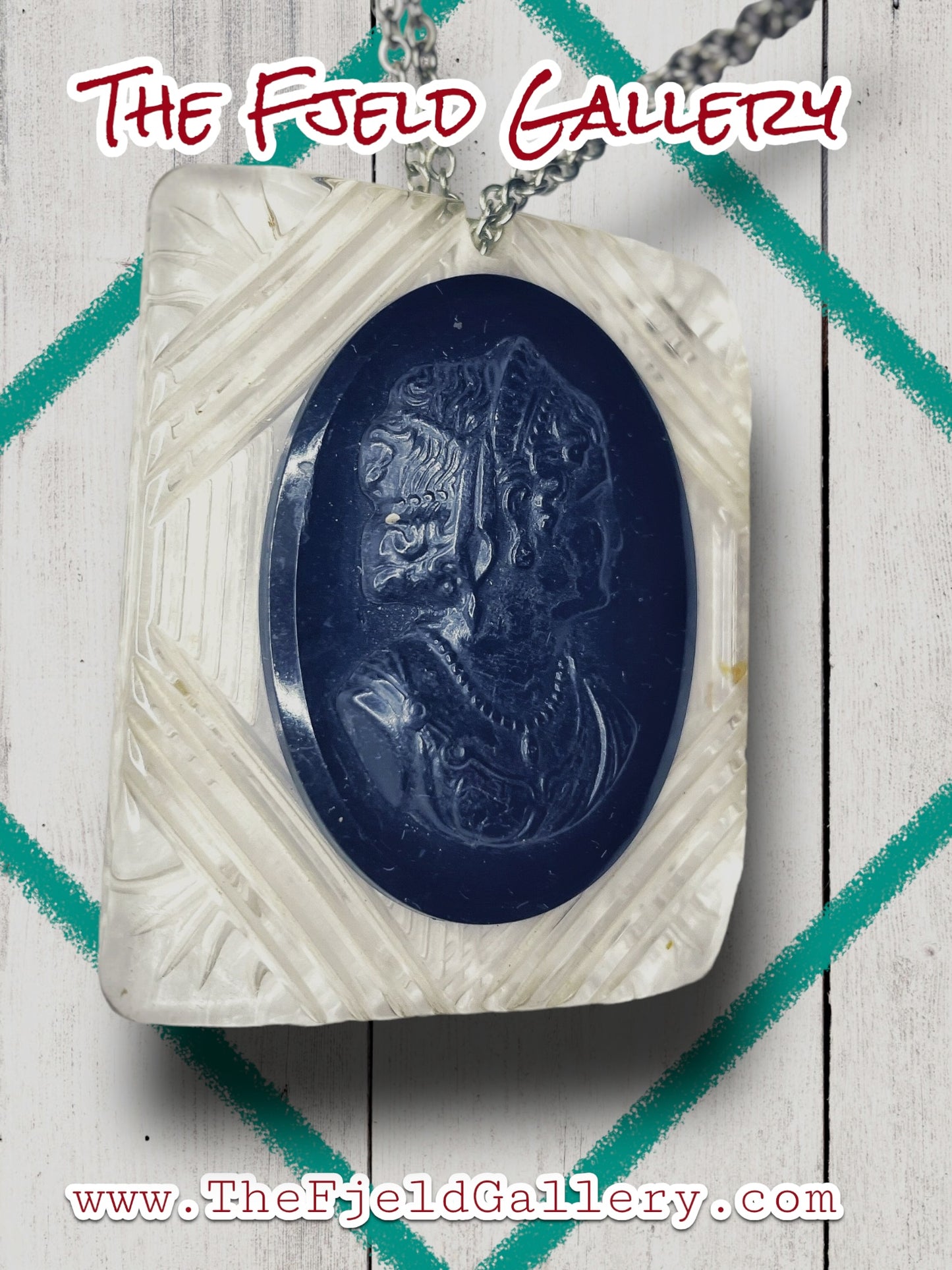 Antique Black & Clear Lucite Cameo Mourning Necklace