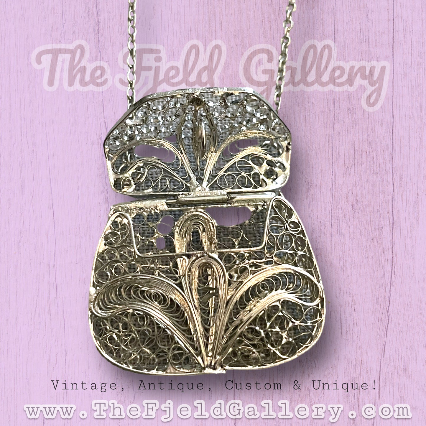 Antique Silver Filigree Articulating Purse Necklace