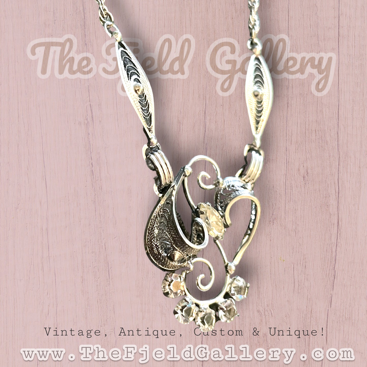 Sterling Silver Filigree Amy Lee Designer Crystal Necklace
