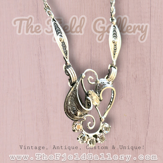 Sterling Silver Filigree Amy Lee Designer Crystal Necklace