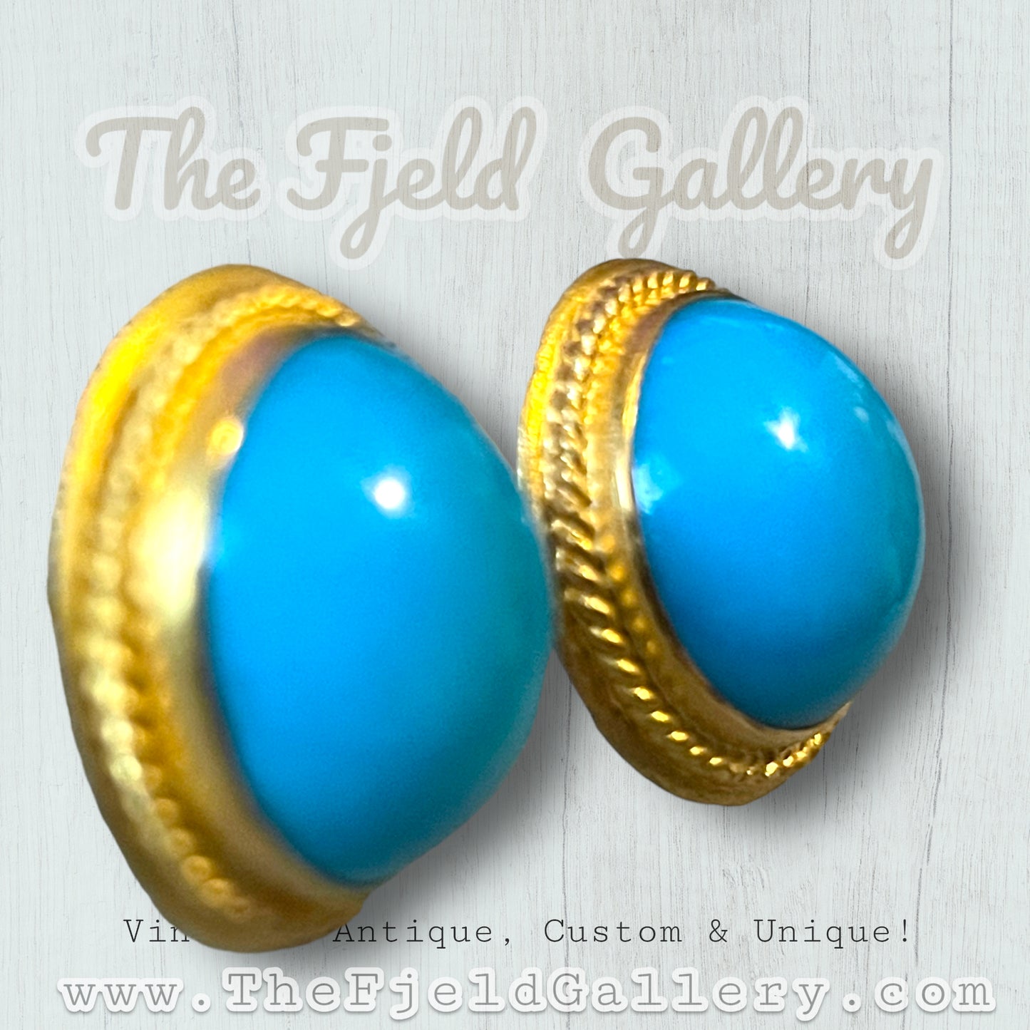 22 Karat Gold Set Turquoise Earrings