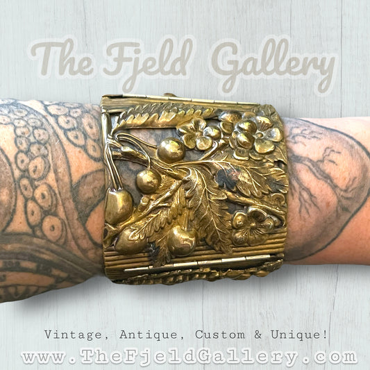 Antique Brass Repoussé Huge Hinged Arm Cuff Gauntlet Bracelet
