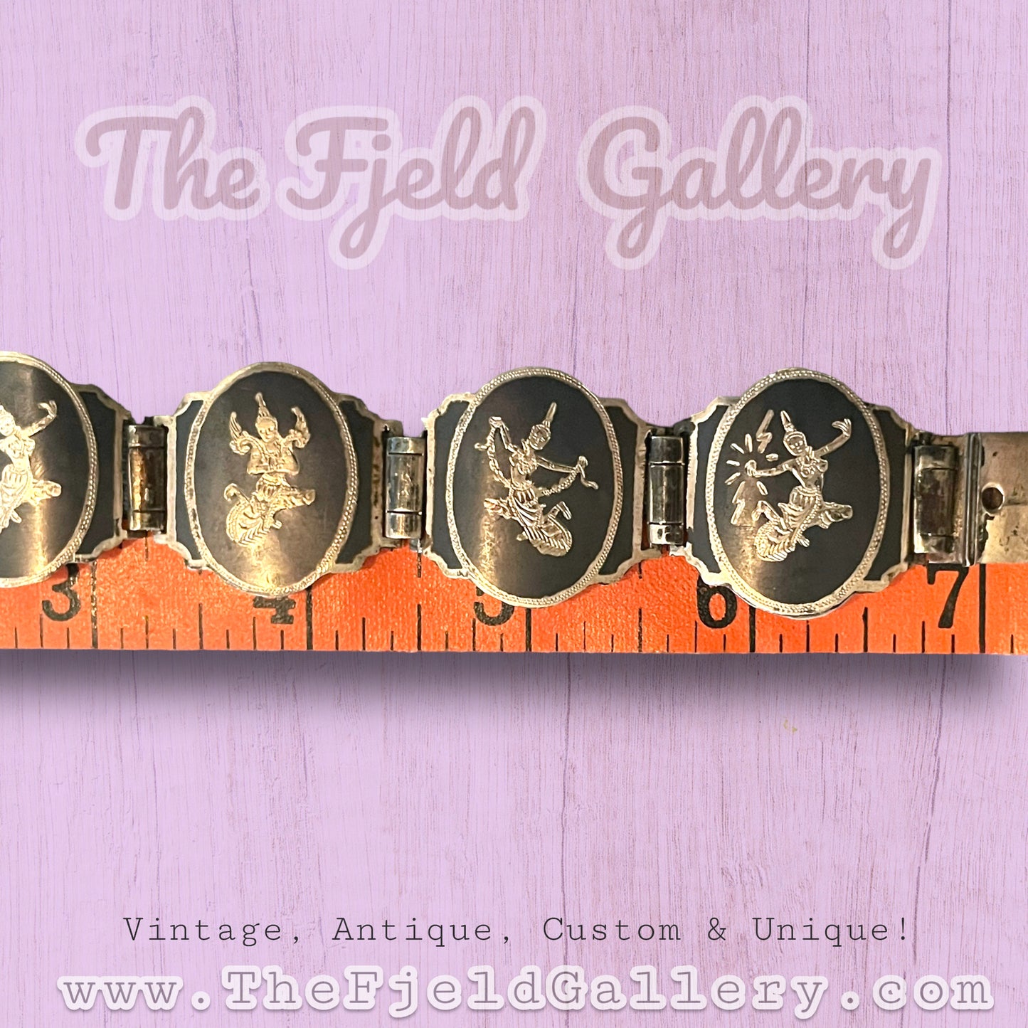 Siam Sterling Nielloware Gods & Goddess Mekkelah, Ramasoon & Angel Bracelet