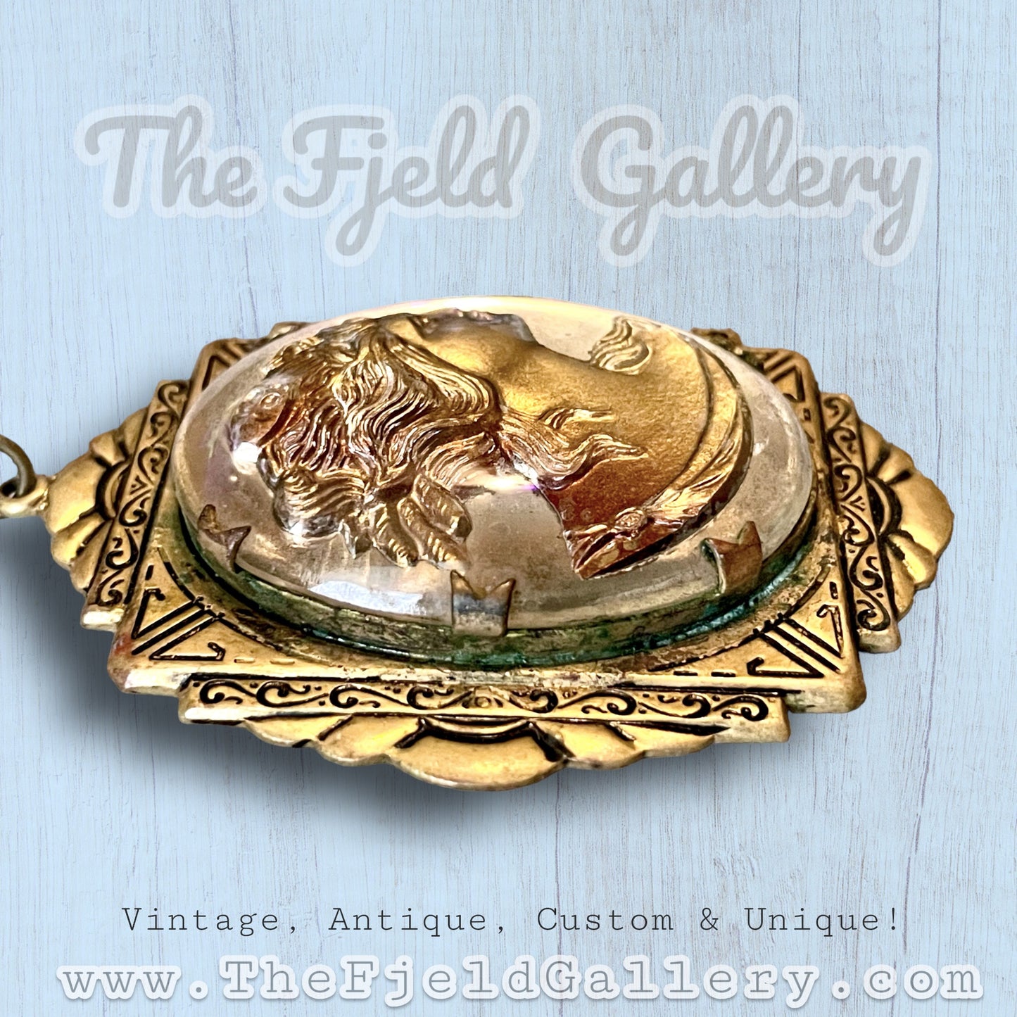 Art Nouveau Greek Gold & Silver Intaglio Cameo Necklace