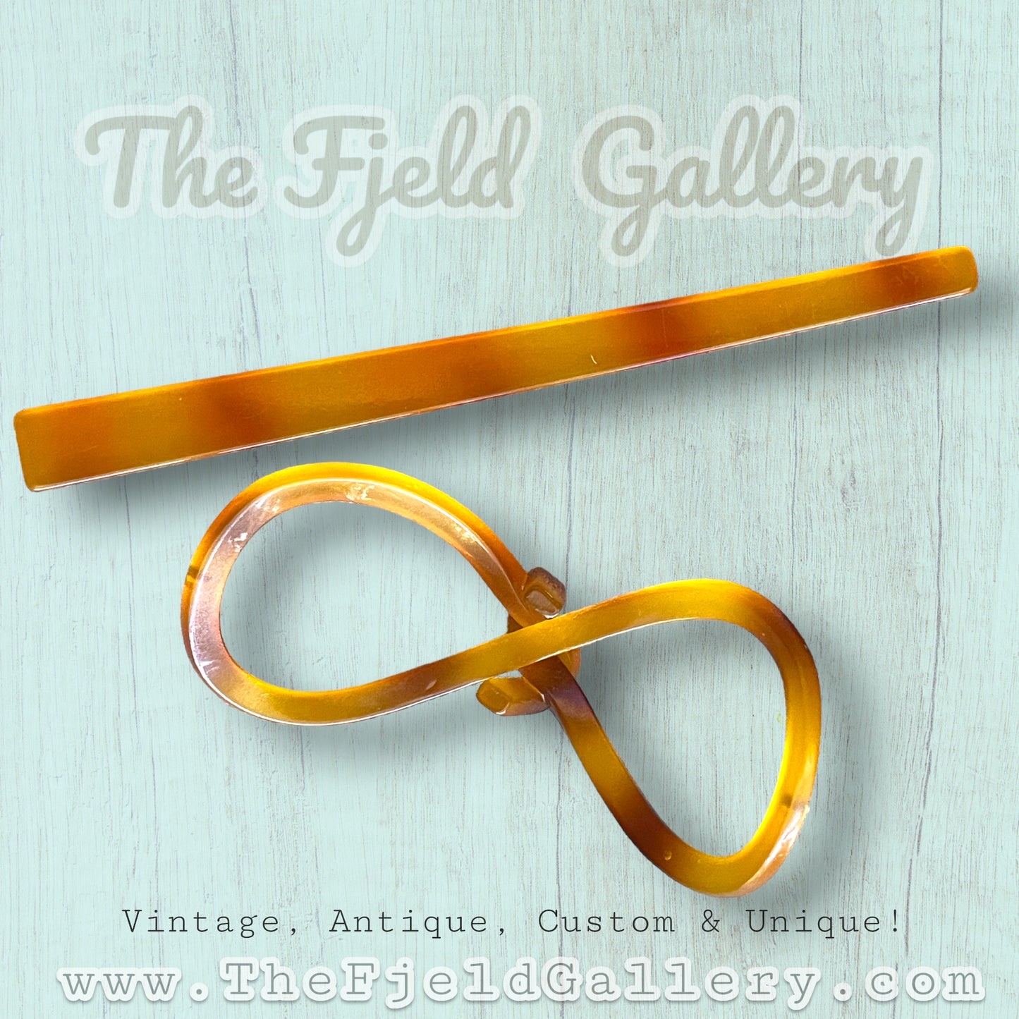 Antique Celluloid Tortiose Shell Bow Bun Hair Clip with Crystal