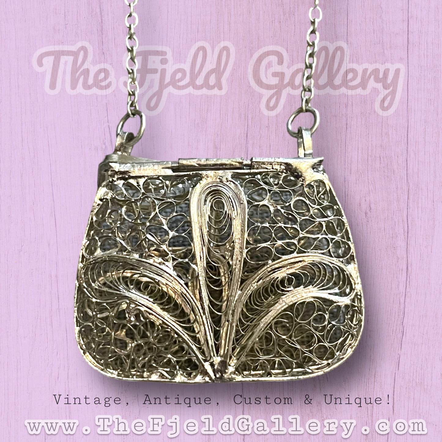 Antique Silver Filigree Articulating Purse Necklace
