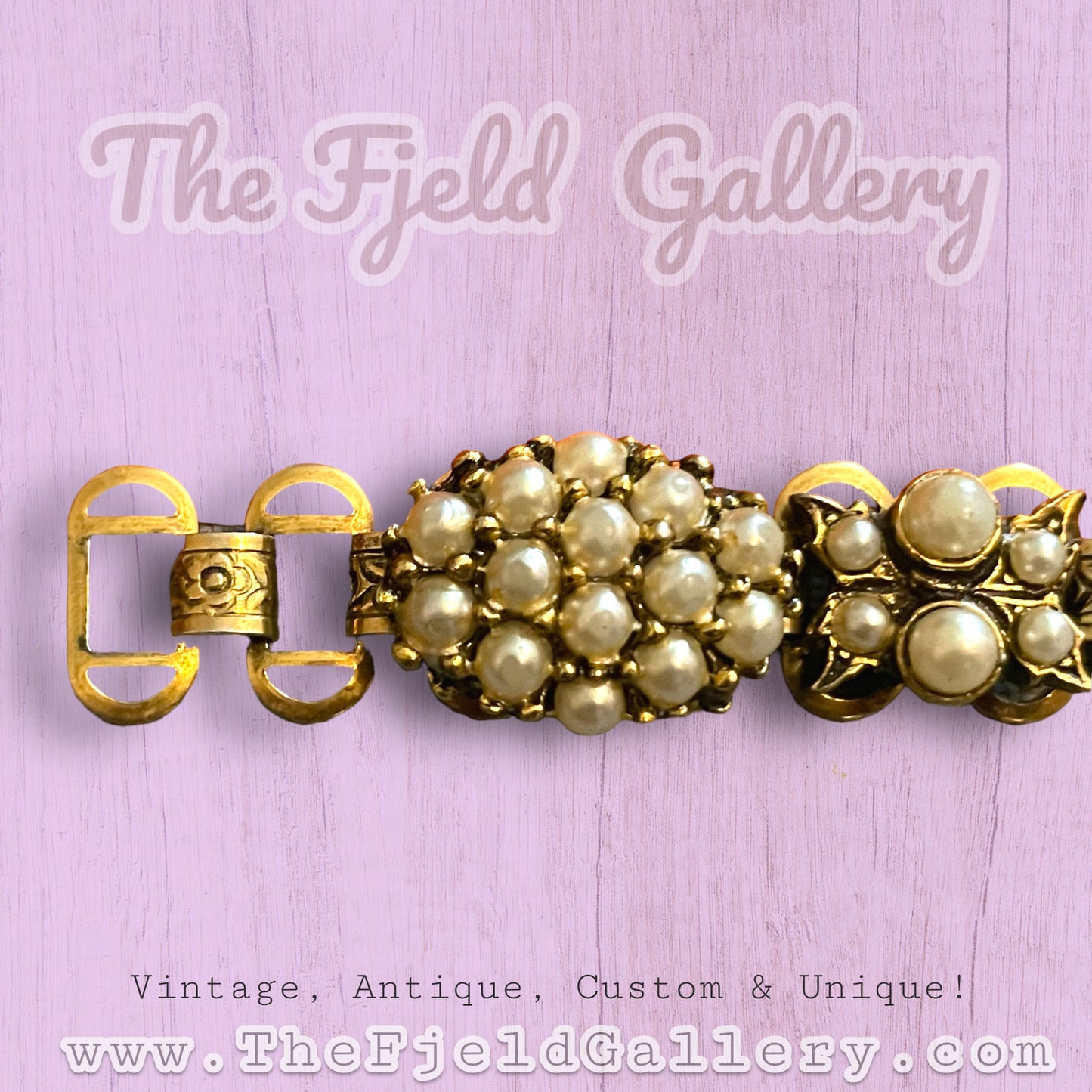 Vintage Cluster Pearl Victorian Bookchain Gold Bracelet