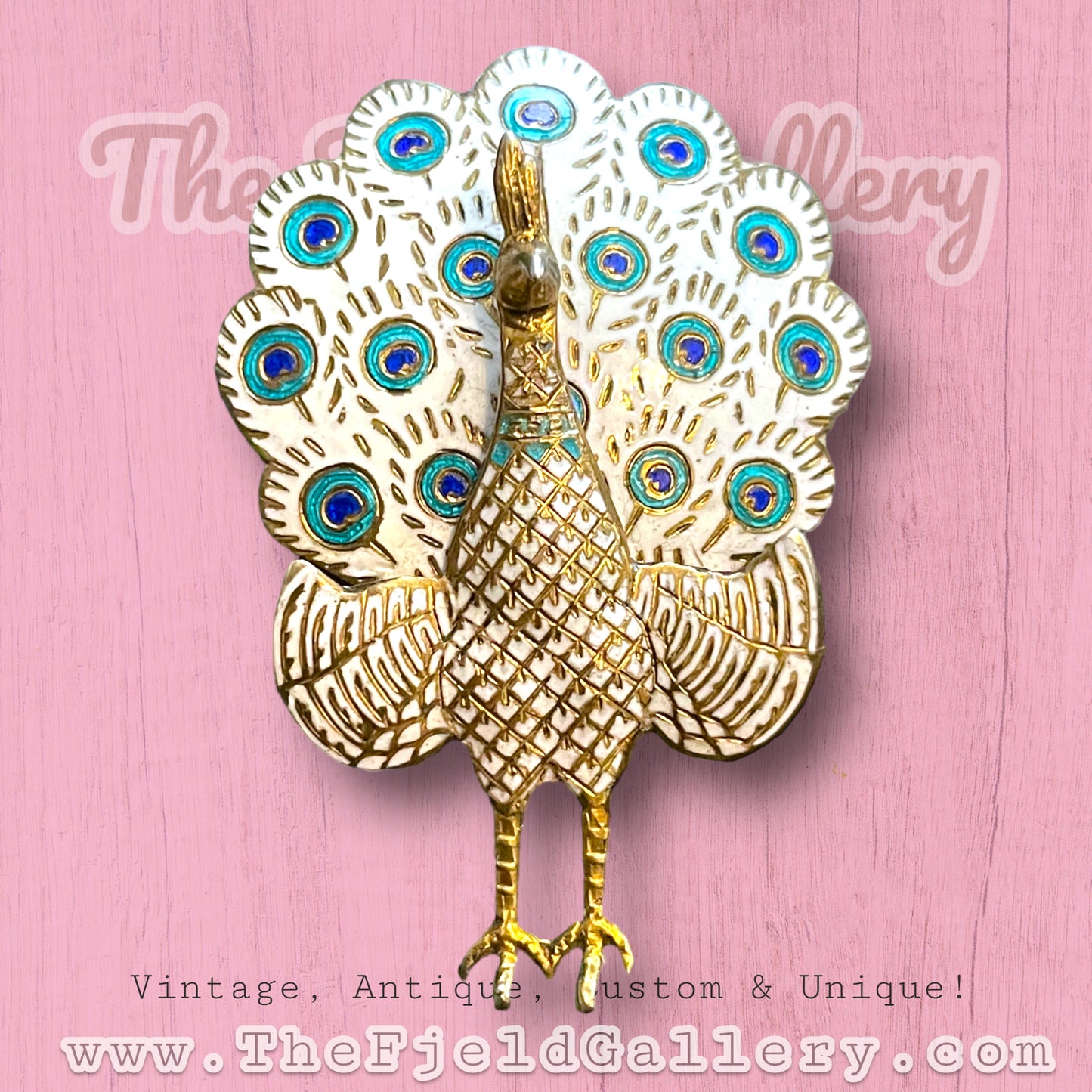 1940’s Siam Vermeille Sterling White & Blue Enamel Peacock Brooch & Earring Set