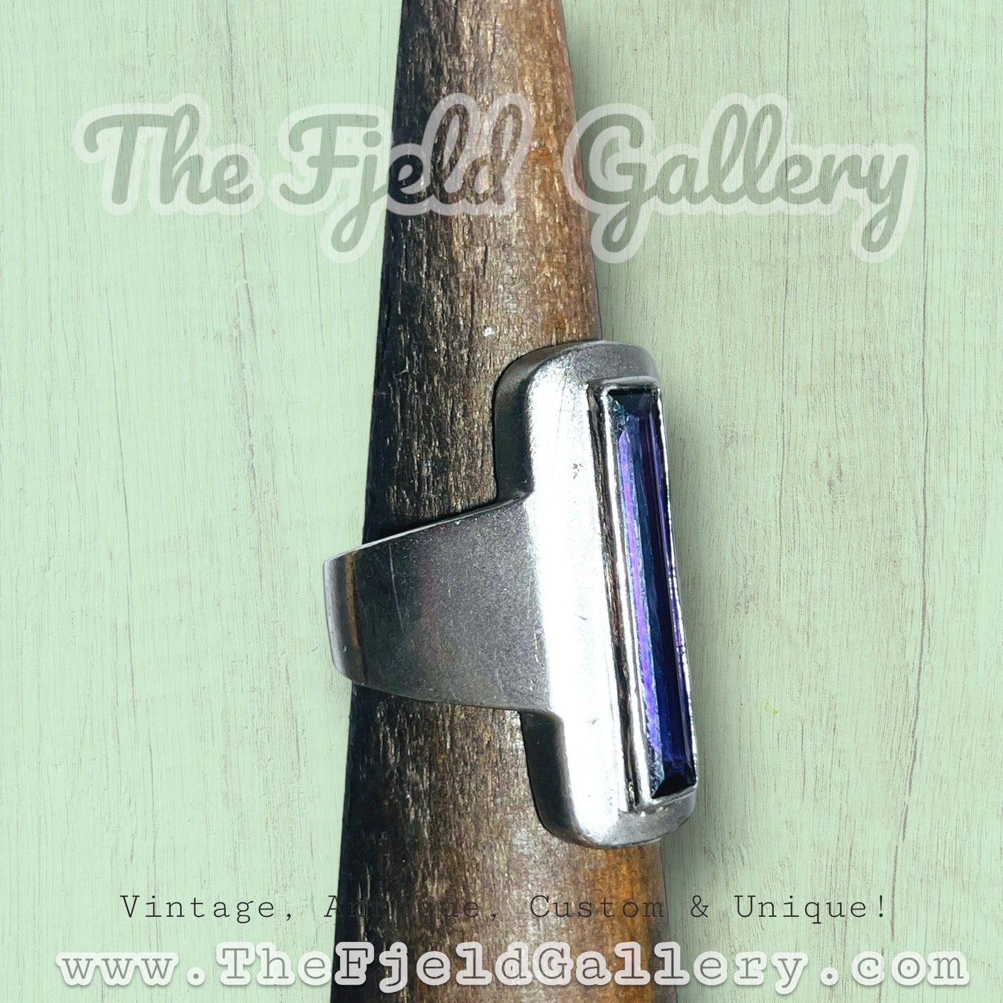 Sterling Silver Modernist Geometric Amethyst Long Ring