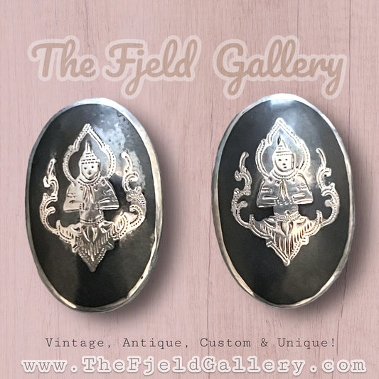 Vintage Siam Sterling Silver Nielloware Oval Earrings