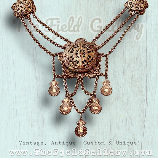 Antique Victorian Czech Brass Filigree Princess Festoon Necklace