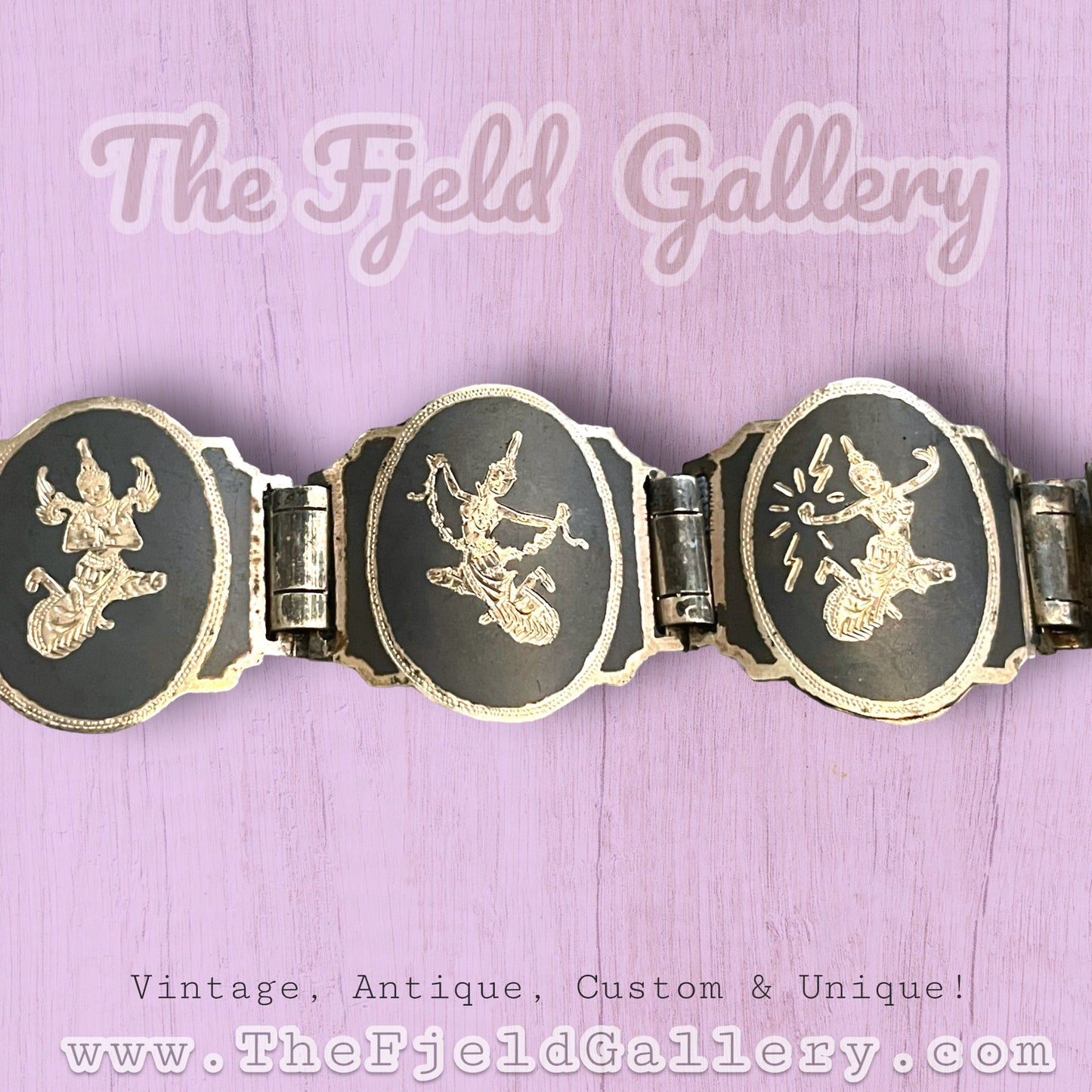 Siam Sterling Nielloware Gods & Goddess Mekkelah, Ramasoon & Angel Bracelet