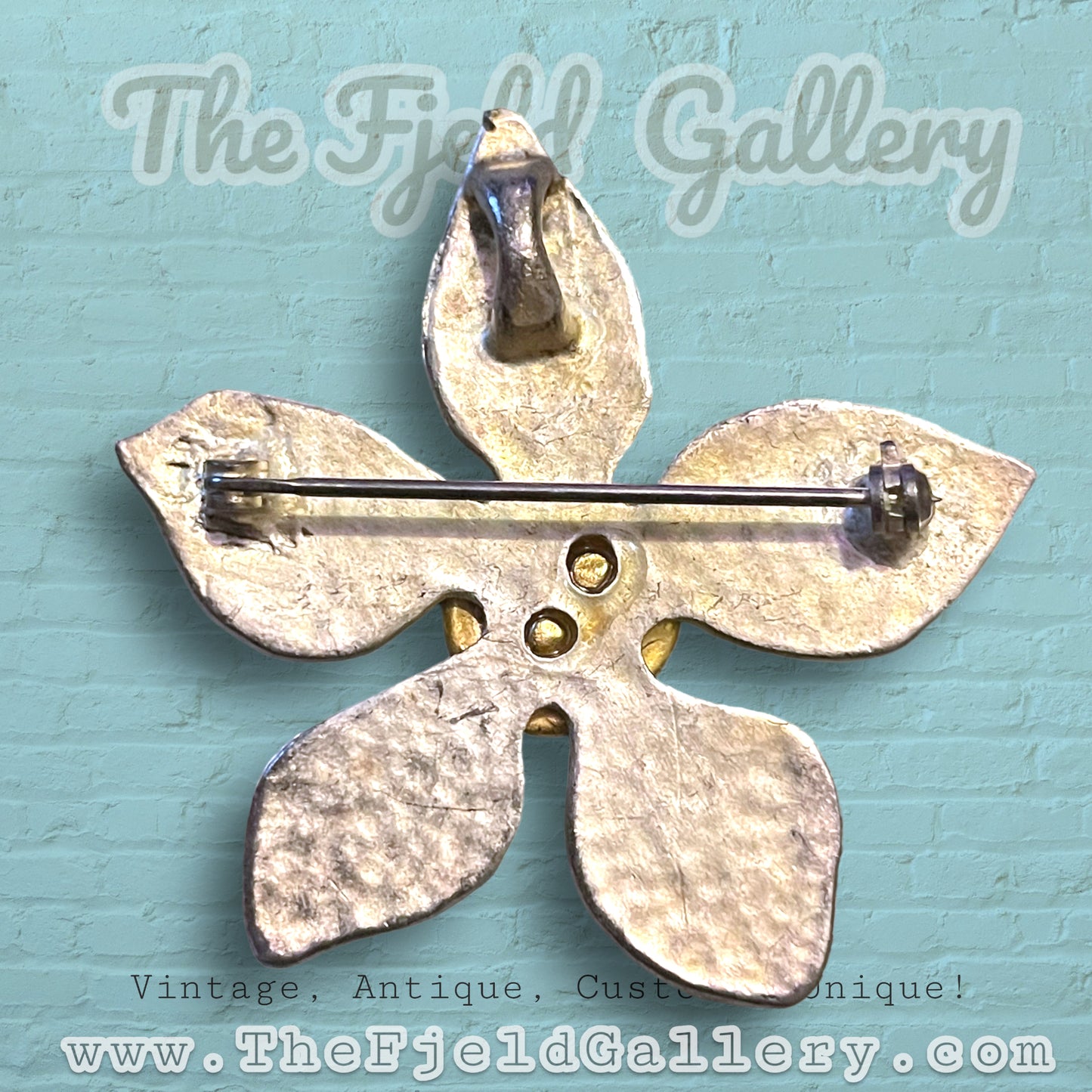 Vintage Modernist Silver & Gold Flower Brooch & Necklace Pendant