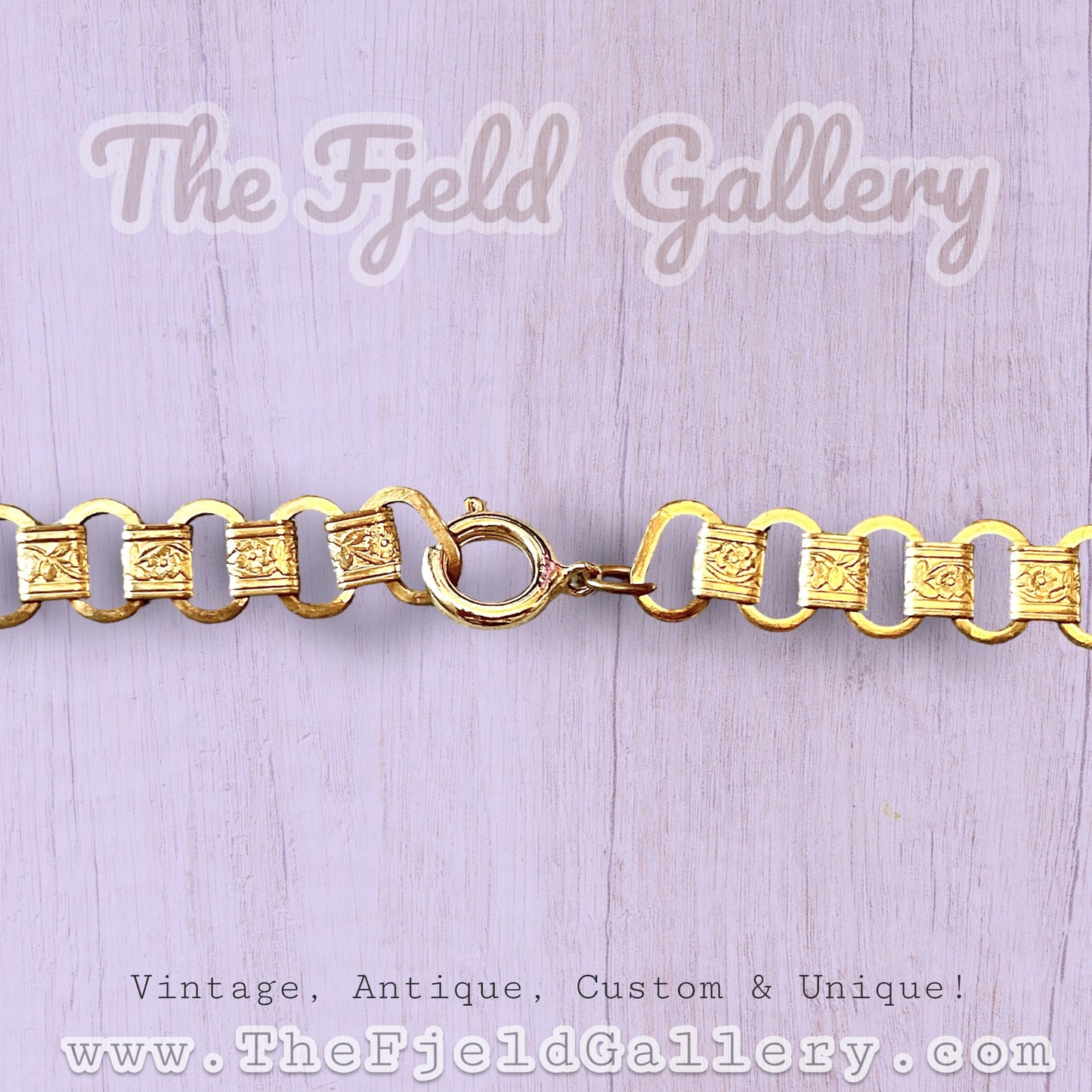 Victorian Bookchain with Ruby Red Art Glass & Gold Filigree Leaf Charm Necklace