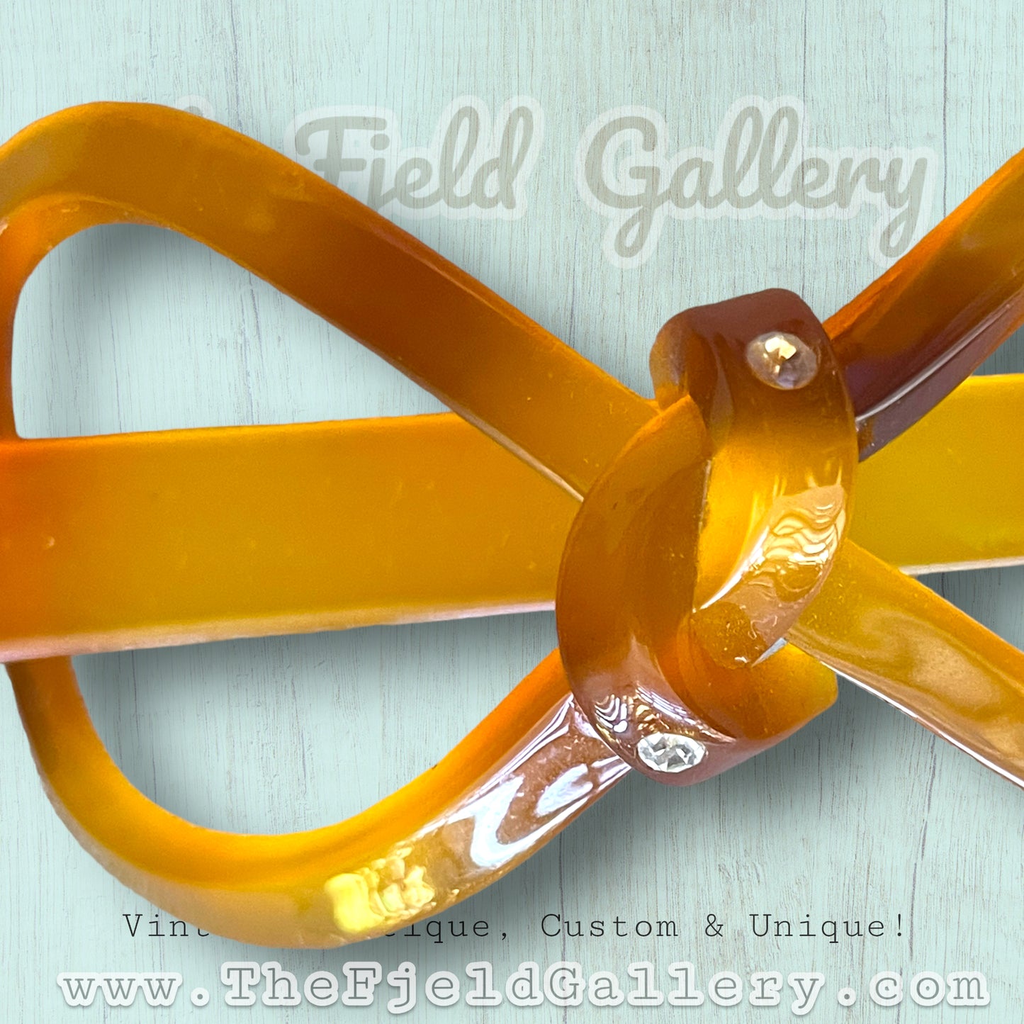Antique Celluloid Tortiose Shell Bow Bun Hair Clip with Crystal
