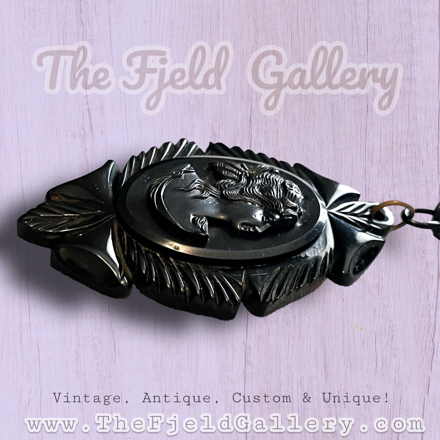Victorian Bakelite Black Mourning Cameo Necklace