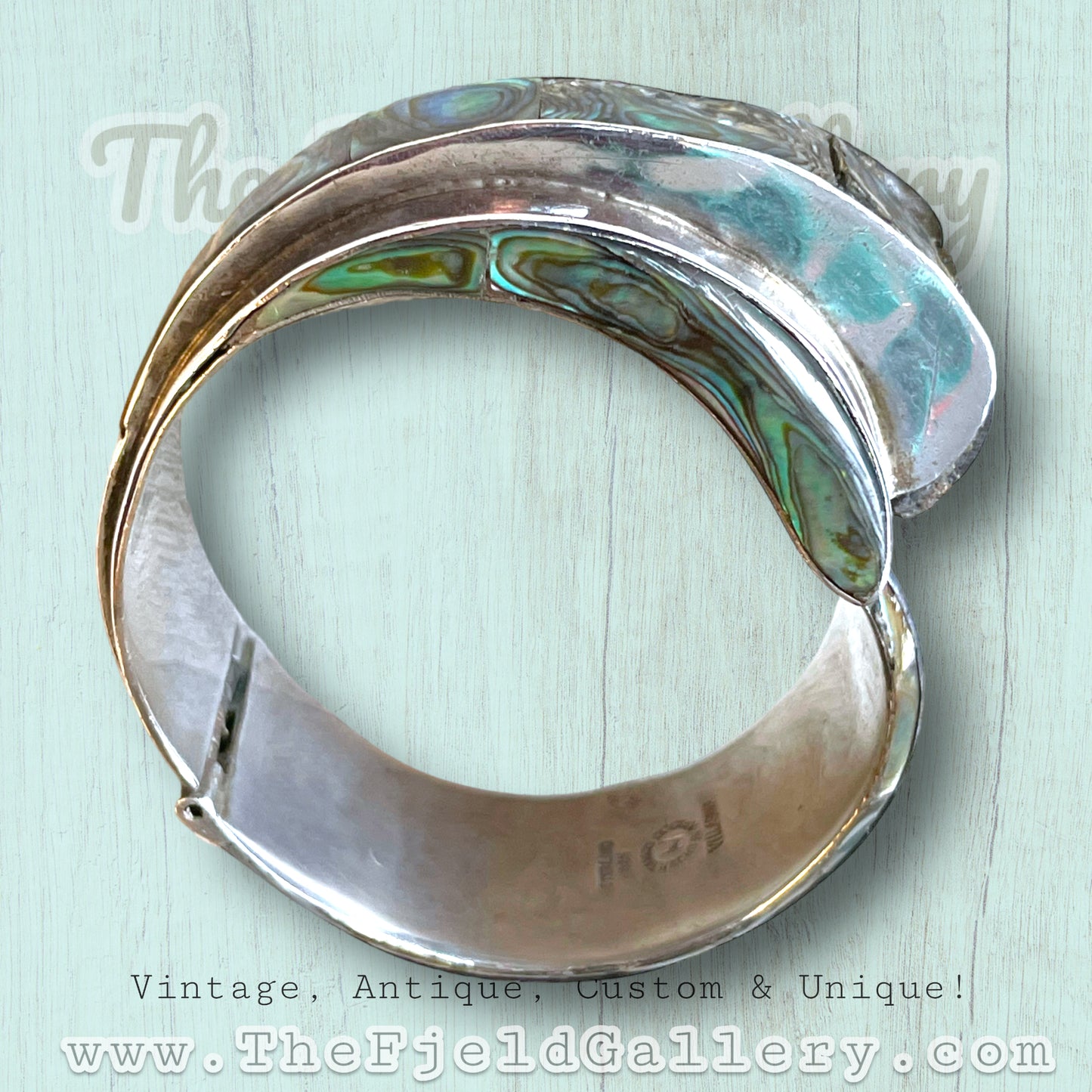 Taxco Sterling Villisana Abalone Hinged Bangle Bracelet