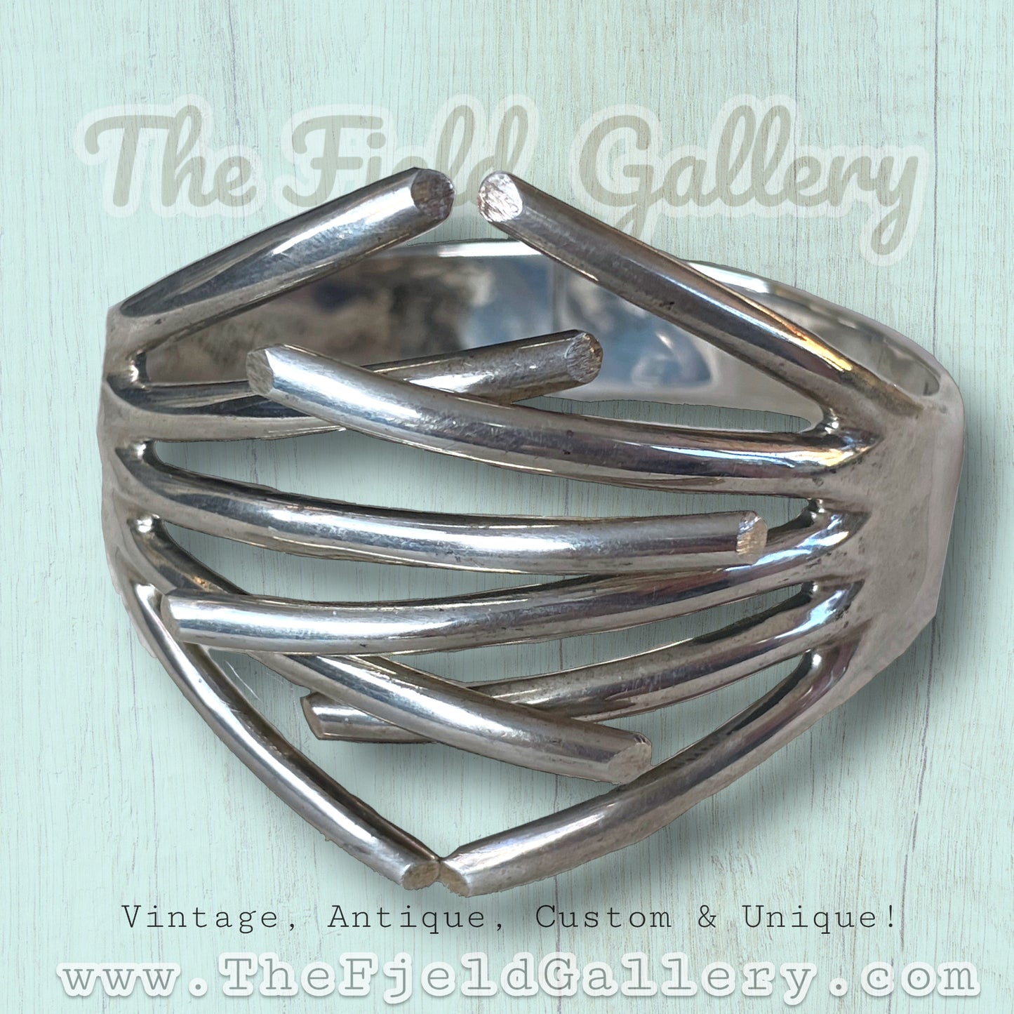 Unique Solid Sterling Silver Modernist Hinged Bypass Clamper Bracelet