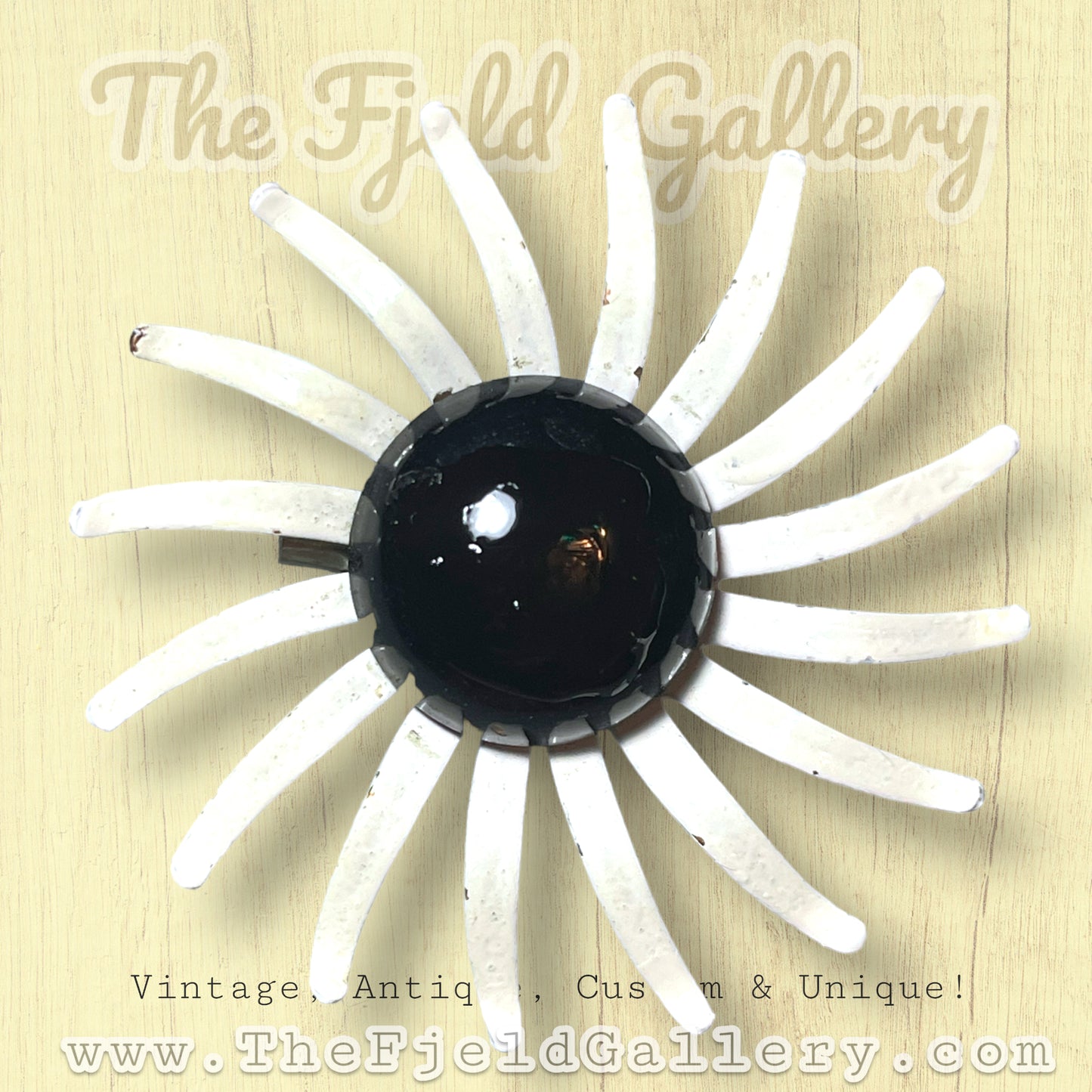 Black & White Enamel Metal Flower Brooch