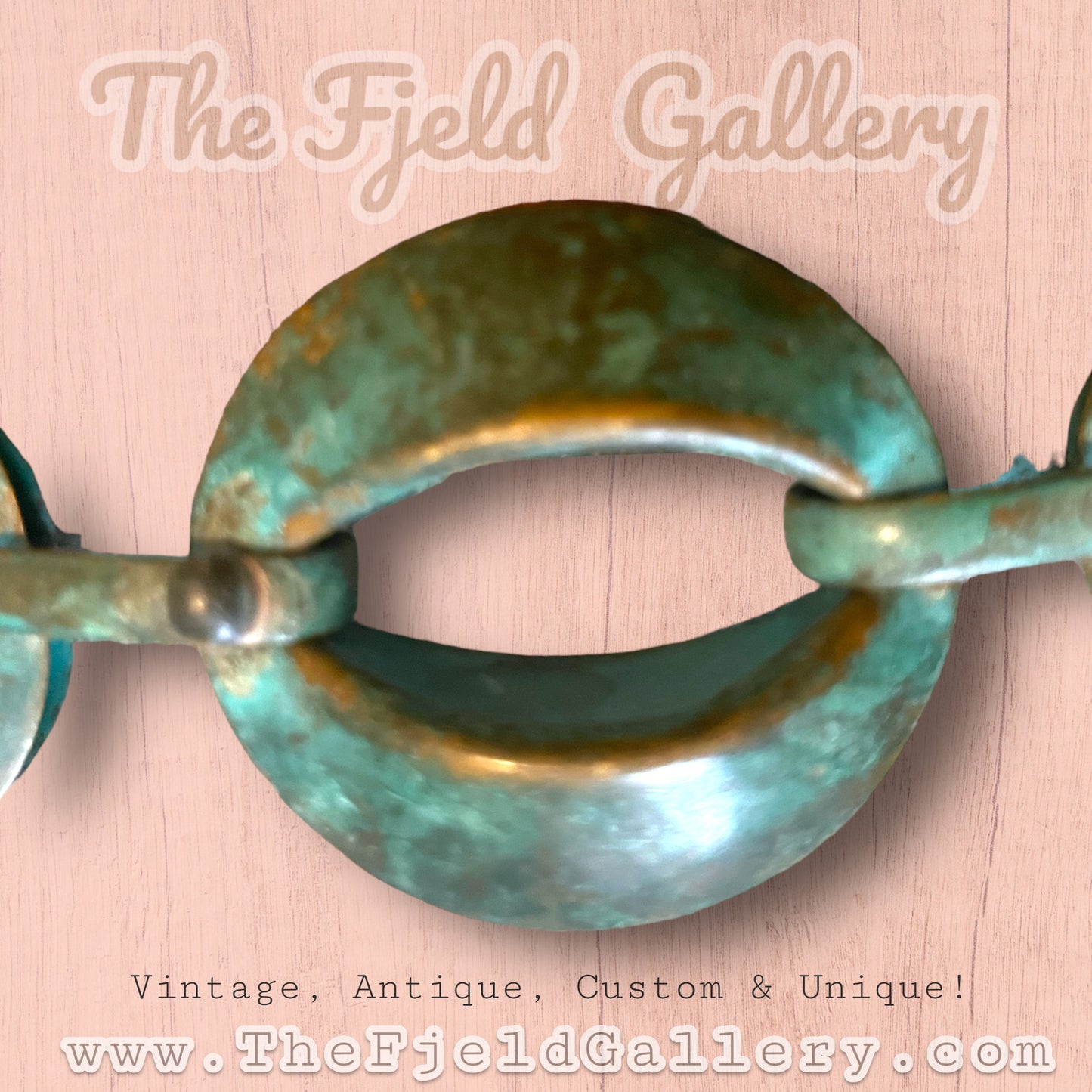 Amazing Chunky Green Patina Brass Hollow Work Chain Necklace