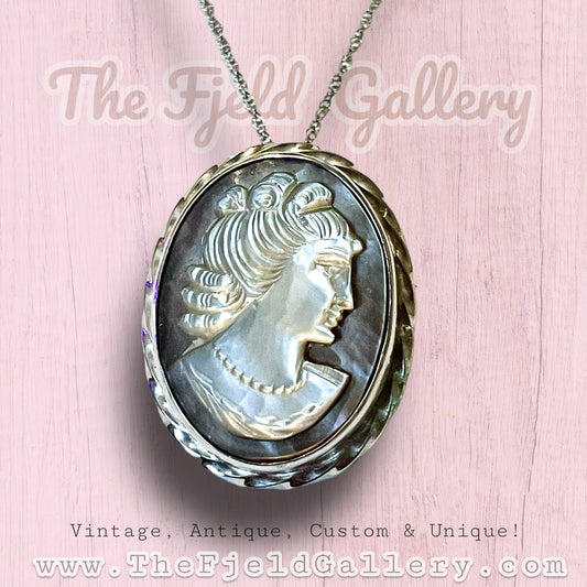 Vintage Sorrento Sterling Silver Abalone Cameo Necklace