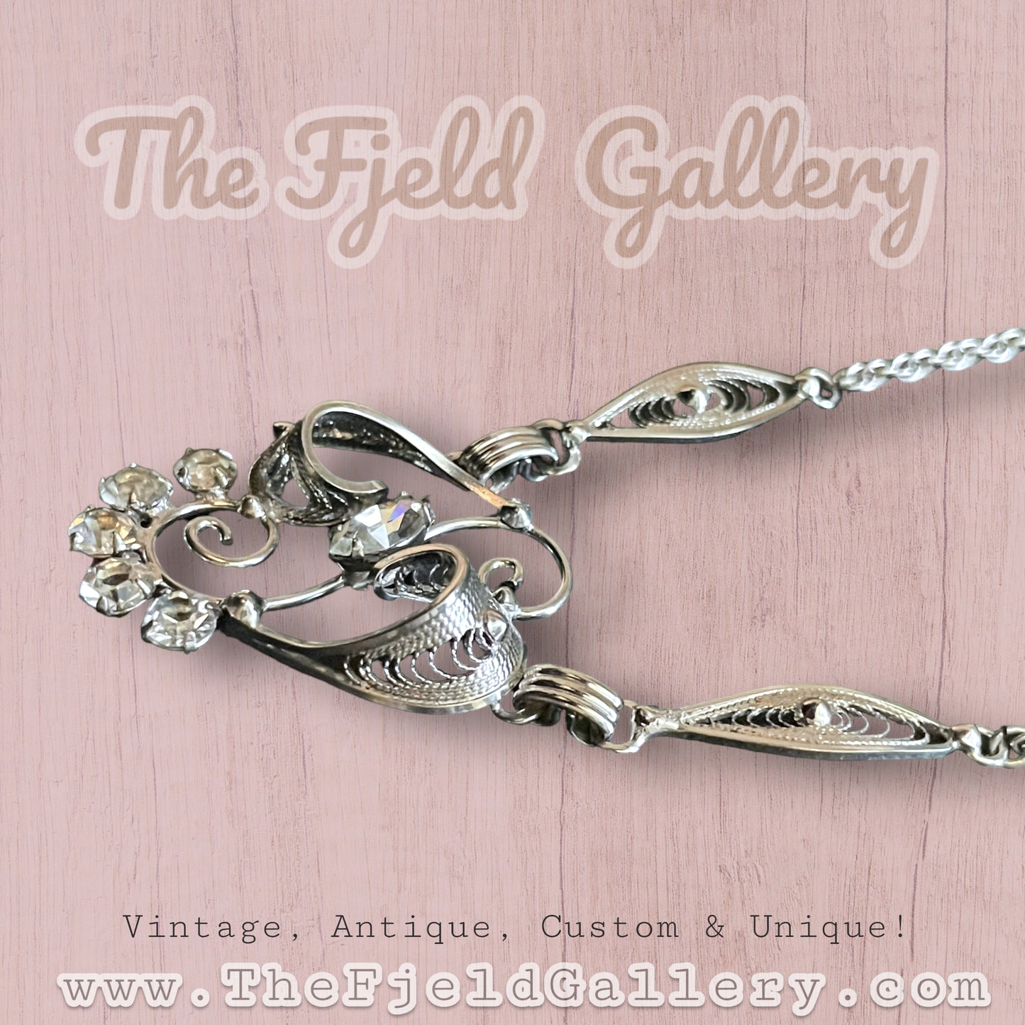 Sterling Silver Filigree Amy Lee Designer Crystal Necklace