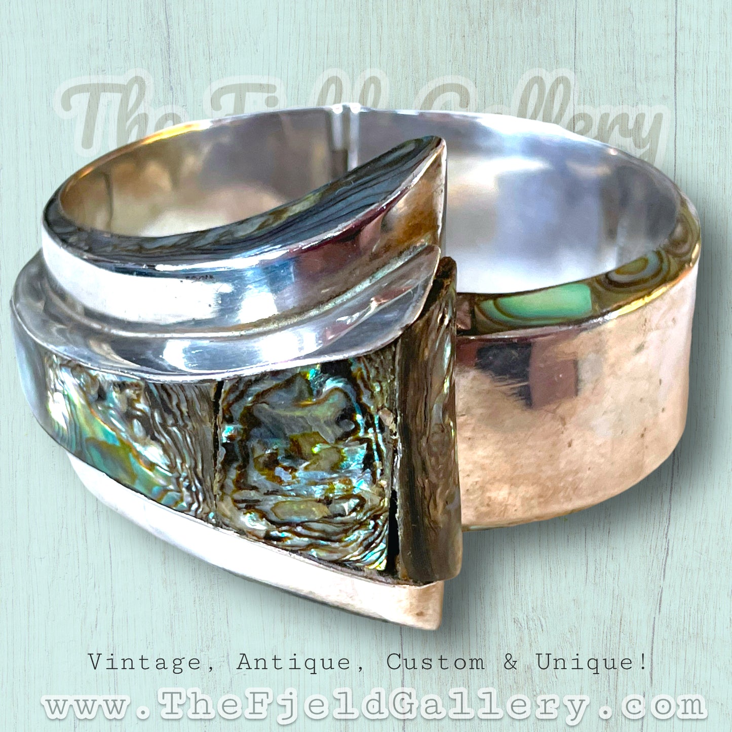 Taxco Sterling Villisana Abalone Hinged Bangle Bracelet