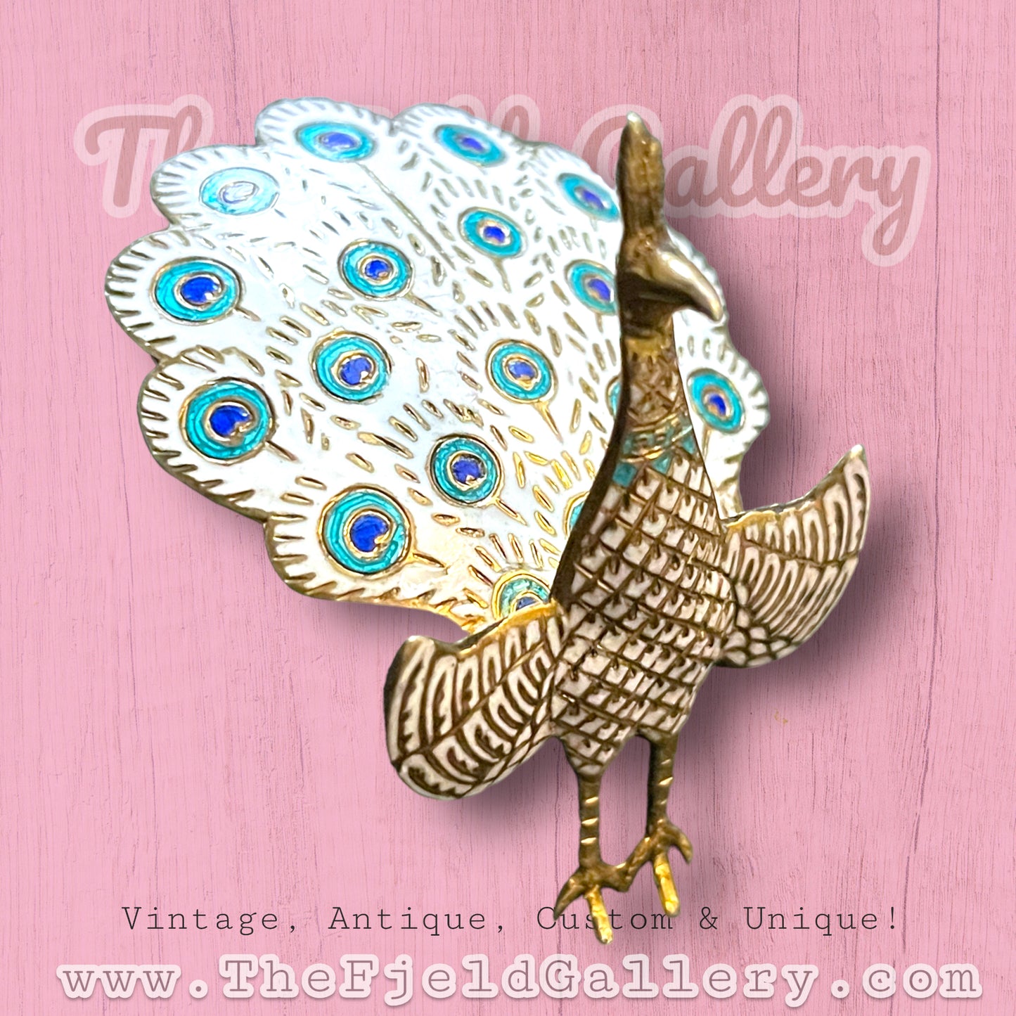 1940’s Siam Vermeille Sterling White & Blue Enamel Peacock Brooch & Earring Set