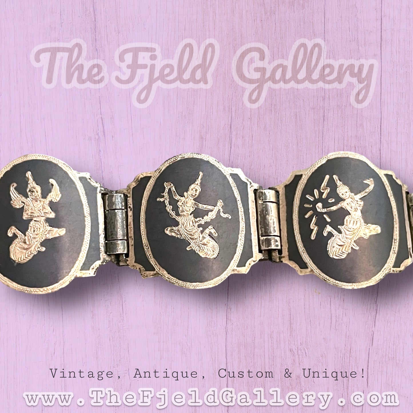 Siam Sterling Nielloware Gods & Goddess Mekkelah, Ramasoon & Angel Bracelet