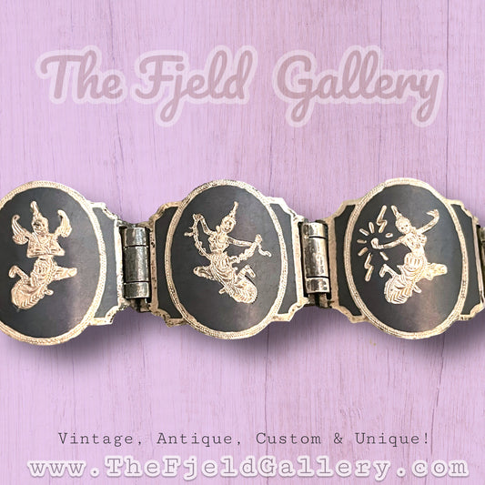 Siam Sterling Nielloware Gods & Goddess Mekkelah, Ramasoon & Angel Bracelet