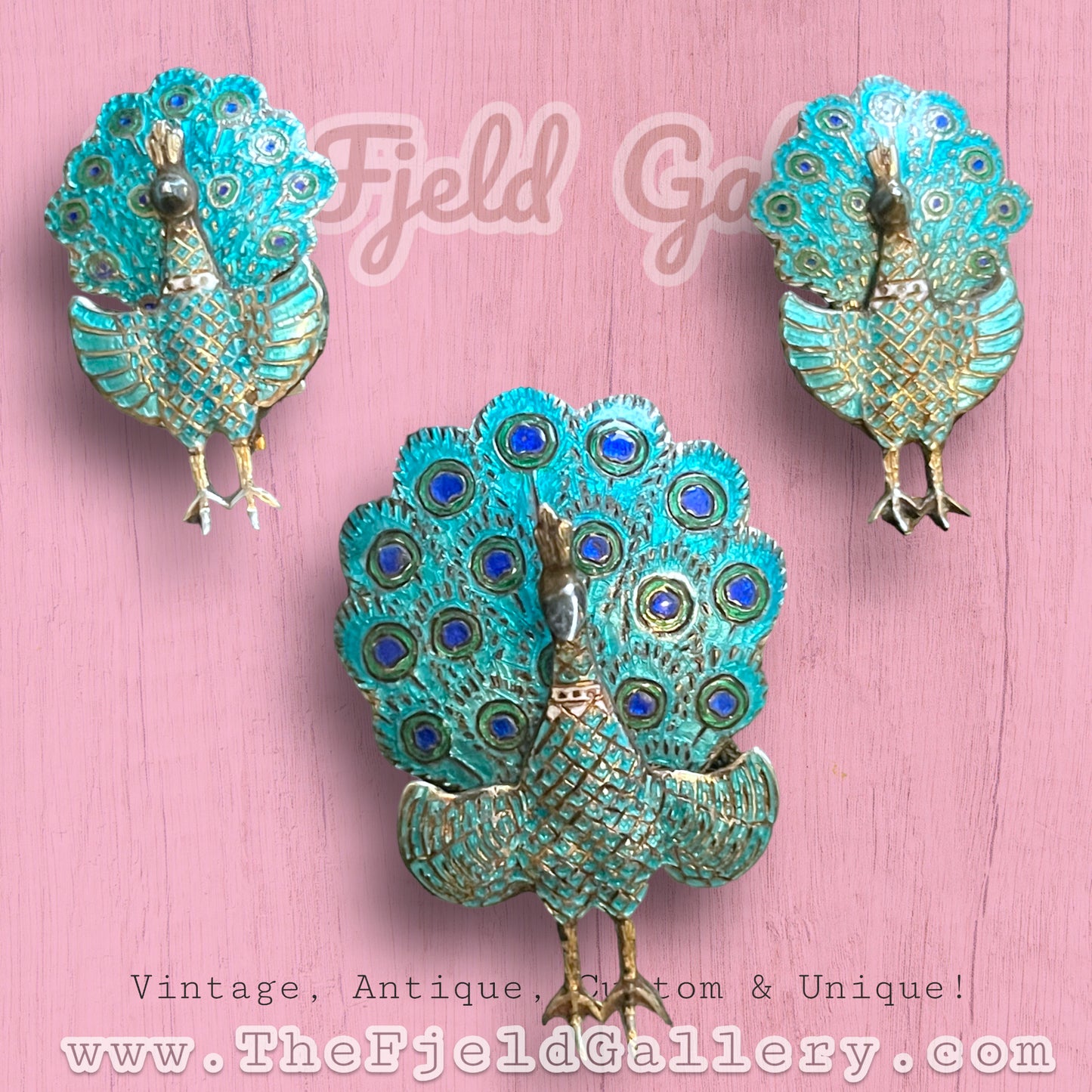 Siam Sterling Red & Blue Cloisonné Enamel Vermielle Brooch & Earring Set