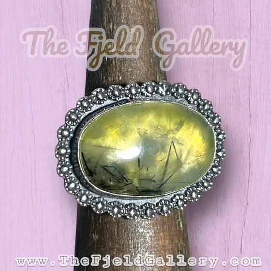 Green Rutile Quartz Sterling Silver Daisy Ring