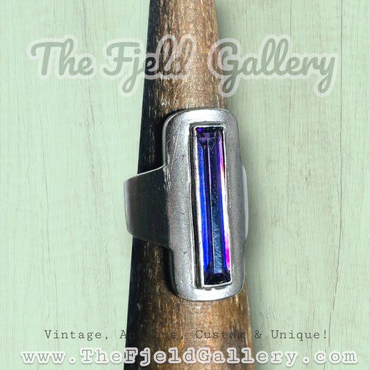 Sterling Silver Modernist Geometric Amethyst Long Ring