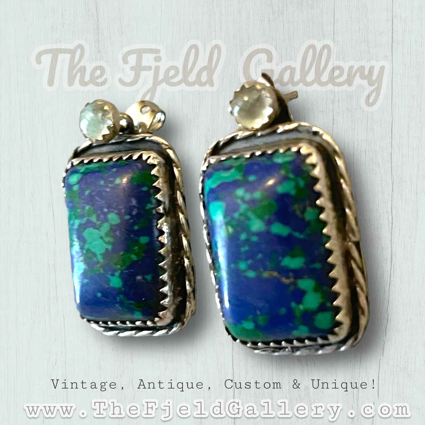 Aquamarine & Azurite Sterling Silver Bezel Set 2 Pair of Earrings in One