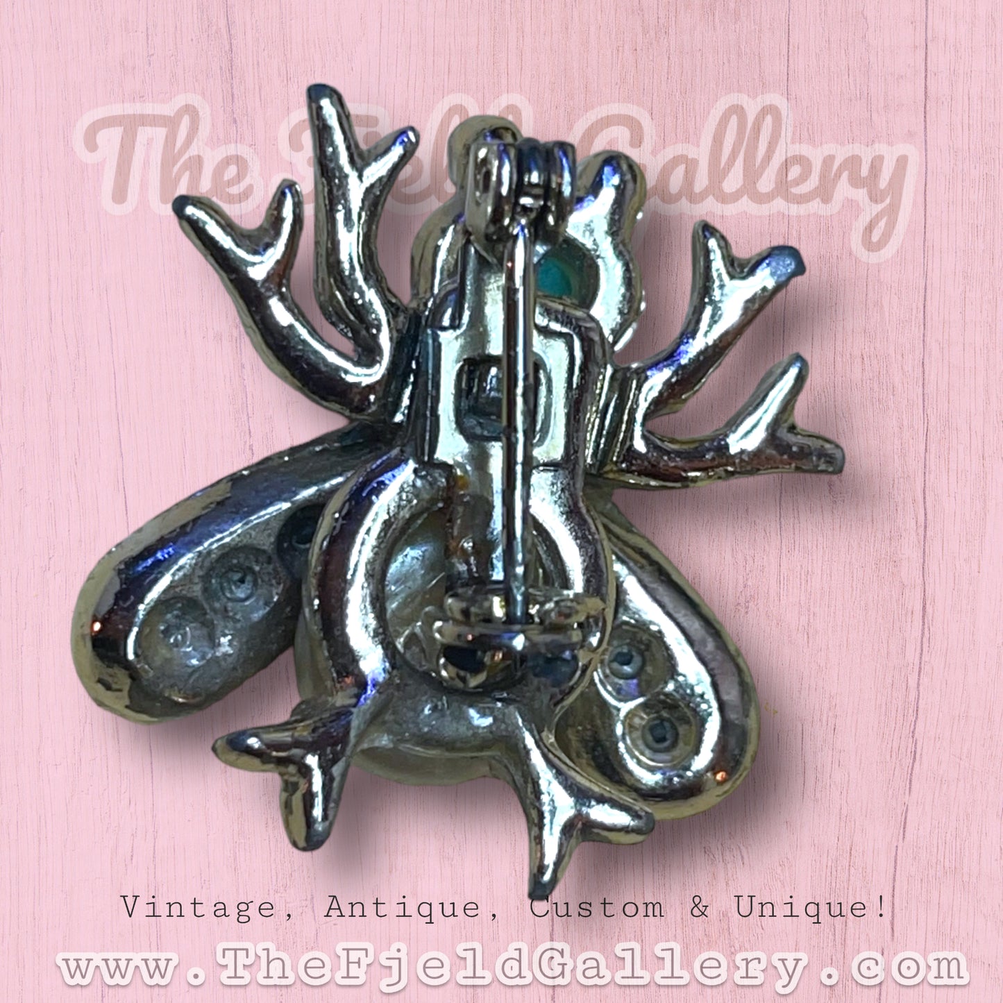 Vintage Turquoise & Ruby Aurora Borealis Crystal Rhinestone Fly Insect Brooch