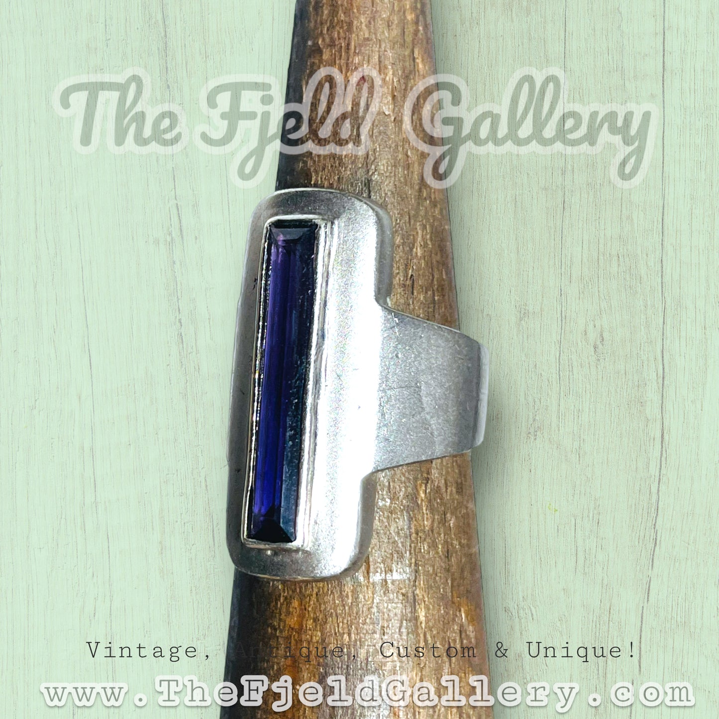 Sterling Silver Modernist Geometric Amethyst Long Ring