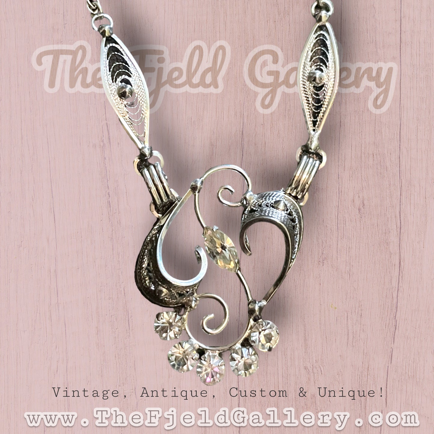 Sterling Silver Filigree Amy Lee Designer Crystal Necklace